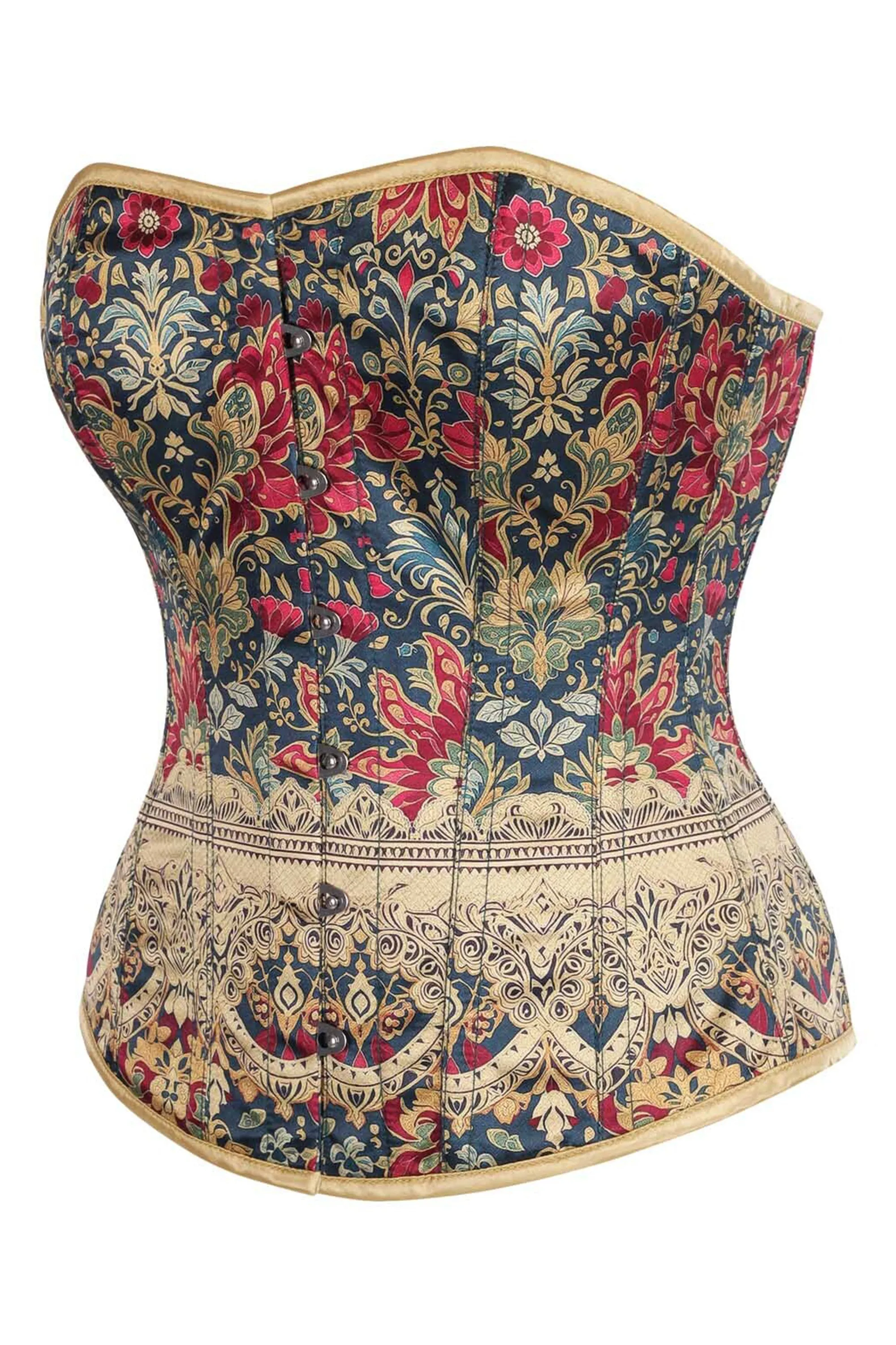 Regal Brocade Overbust Corset – Vintage Gold & Crimson Floral Tapestry sold by Corset Story product image thumbnail 3