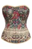 Regal Brocade Overbust Corset – Vintage Gold & Crimson Floral Tapestry sold by Corset Story