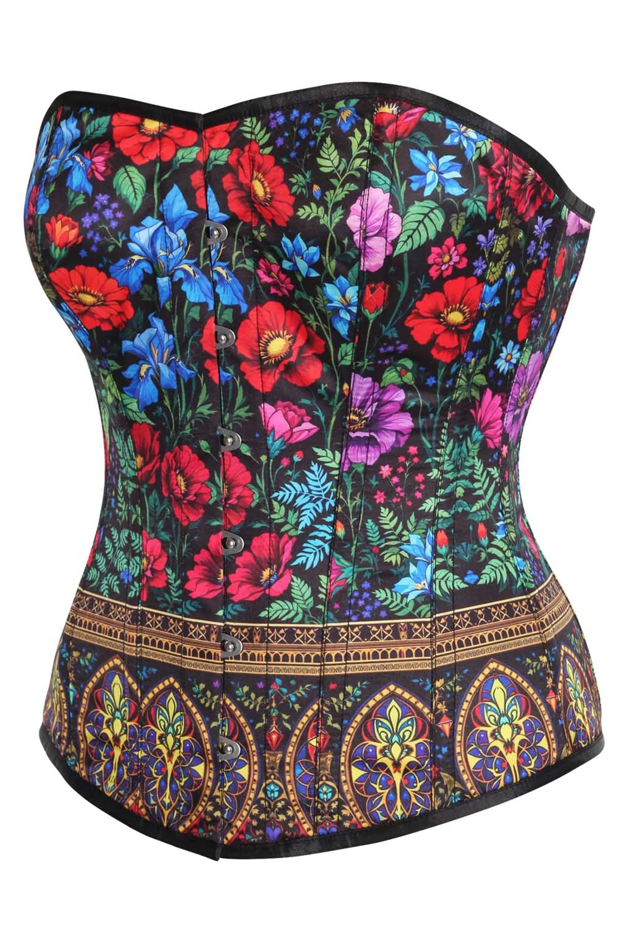 Overbust Corset in Multicolor Floral and Baroque Motif sold by Corset Story product image thumbnail 3