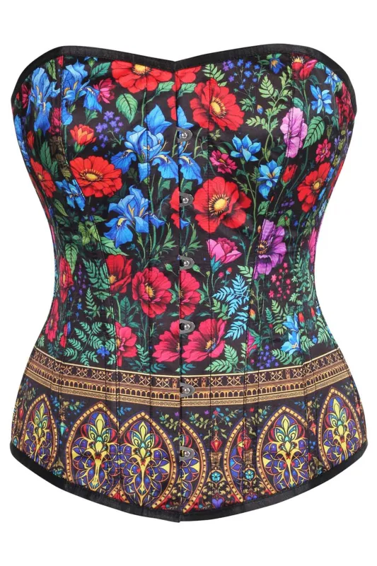 Overbust Corset in Multicolor Floral and Baroque Motif sold by Corset Story