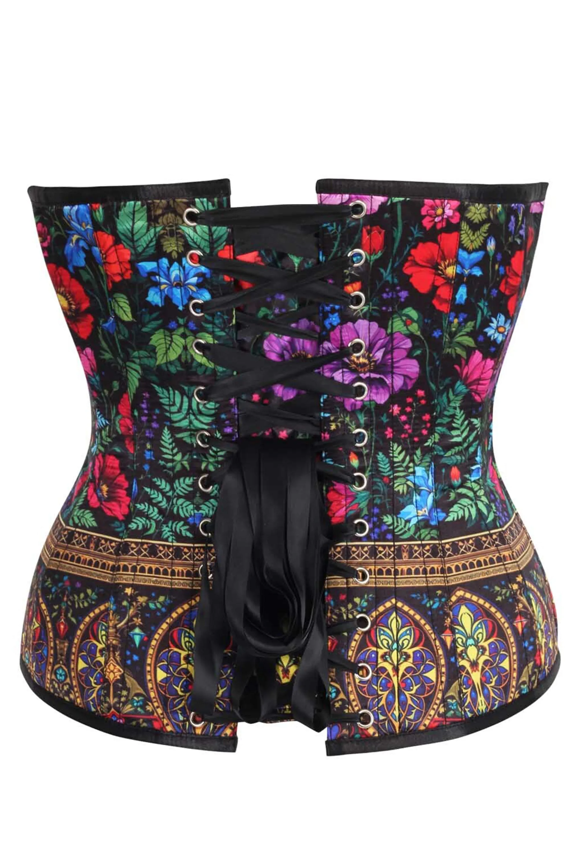 Overbust Corset in Multicolor Floral and Baroque Motif sold by Corset Story product image thumbnail 2