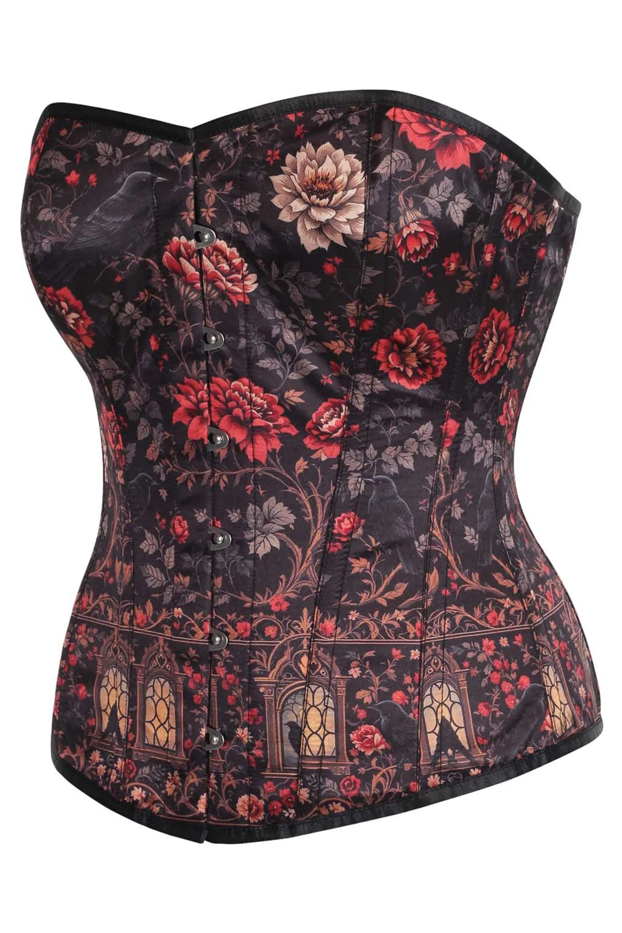 Midnight Bloom Overbust Corset – Gothic Rose & Raven Design sold by Corset Story product image thumbnail 3