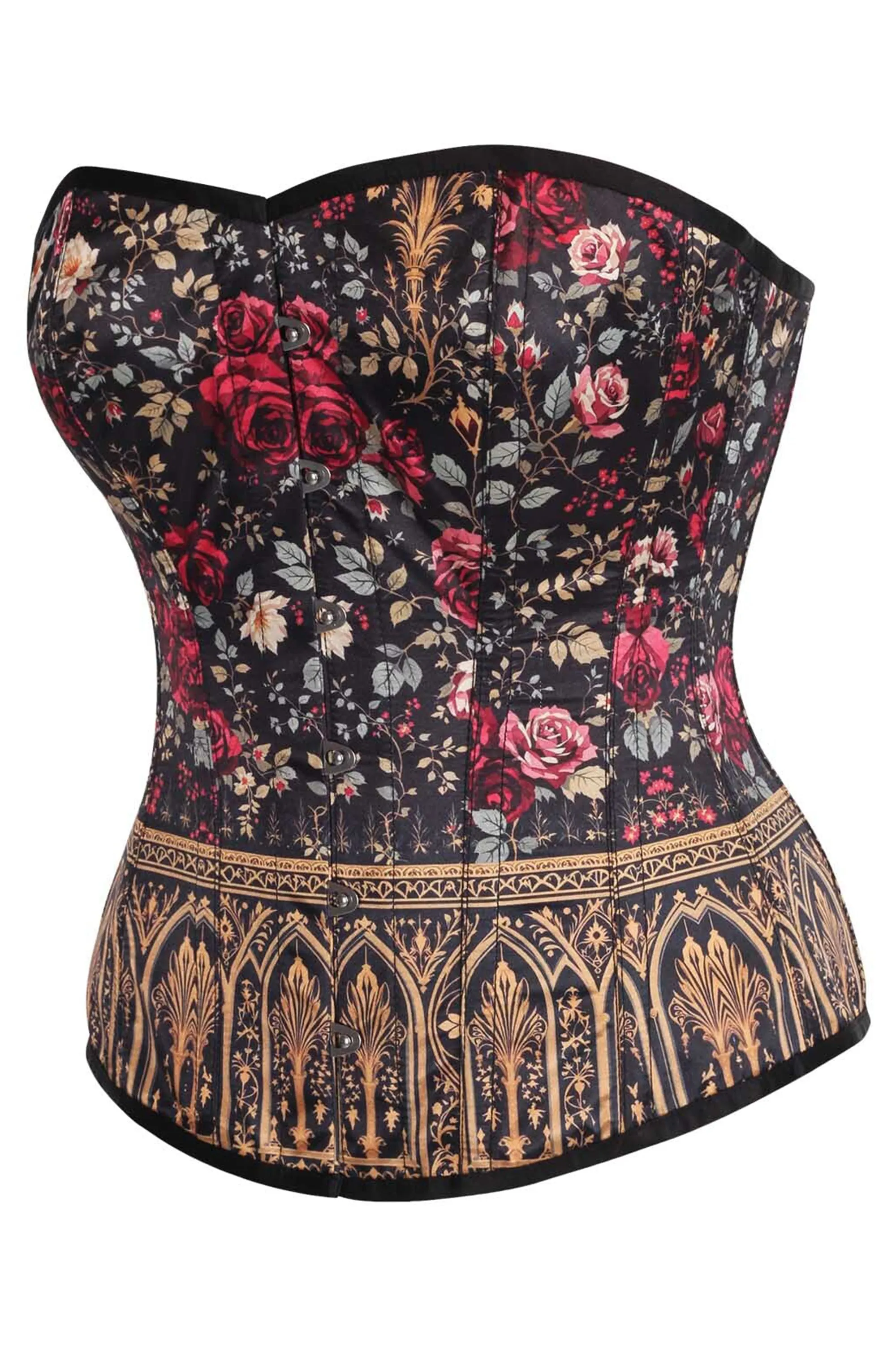 Gothic Rose Garden Overbust Corset with Baroque Gold Detail sold by Corset Story product image thumbnail 3