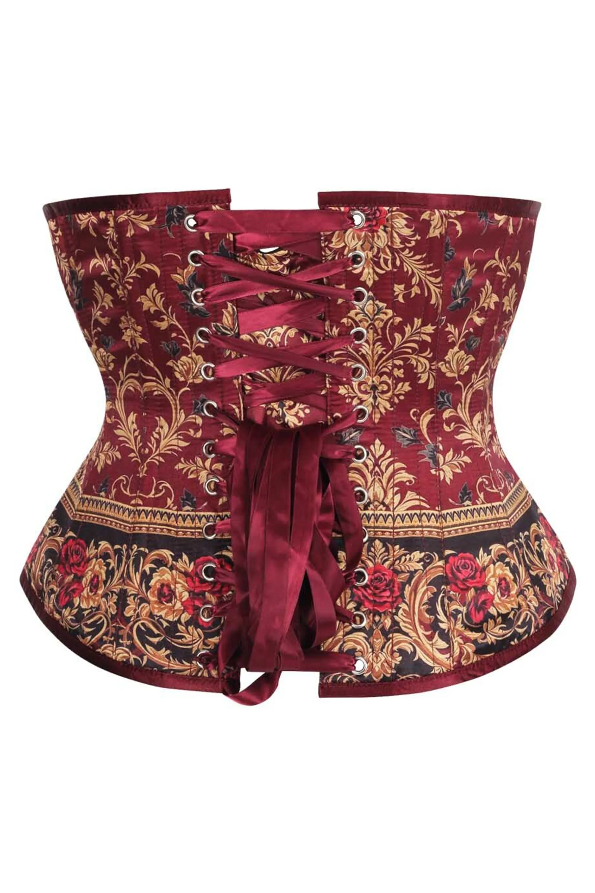 Vintage Rose Brocade Underbust Corset in Burgundy & Gold sold by Corset Story product image thumbnail 2