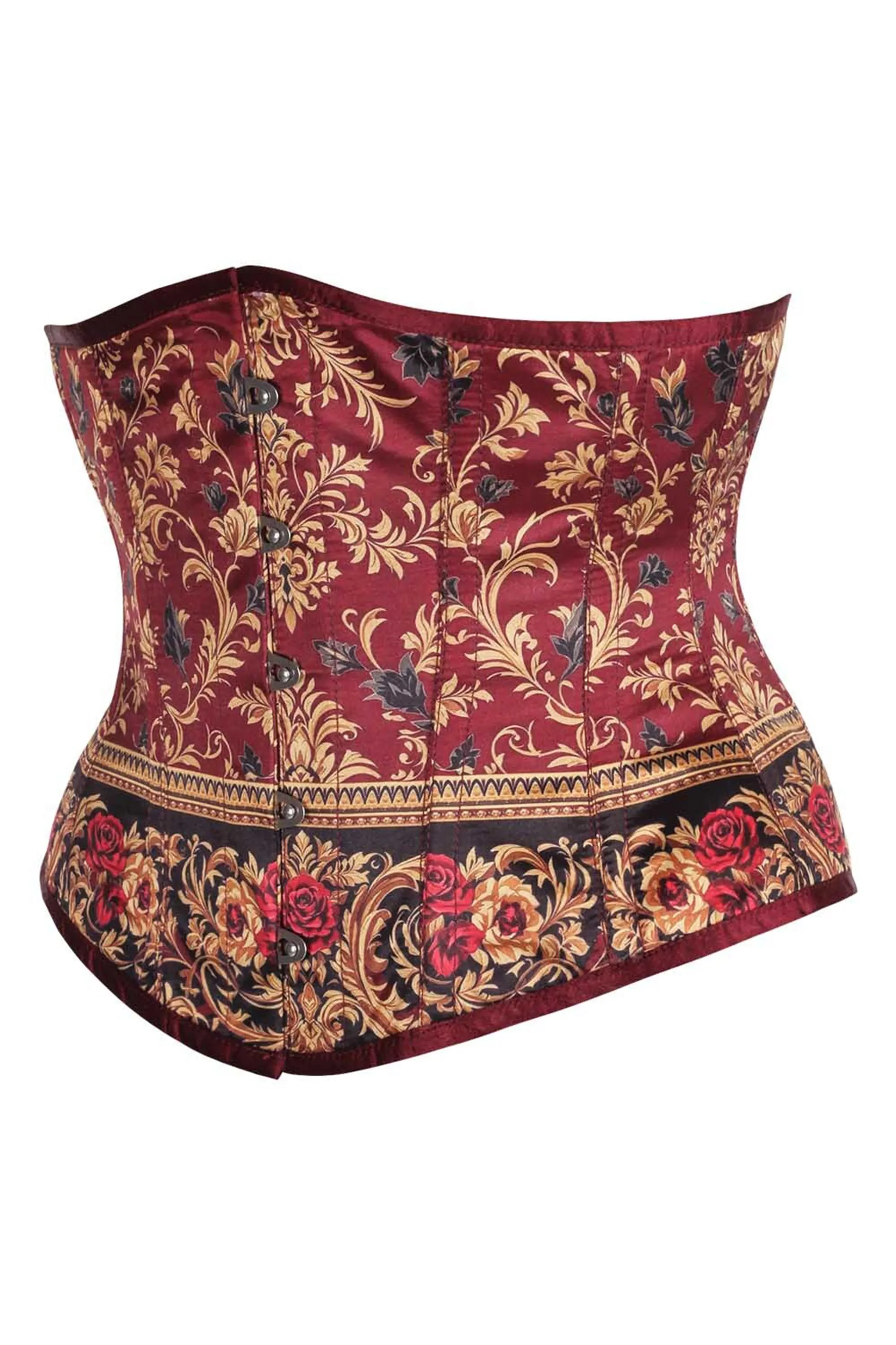 Vintage Rose Brocade Underbust Corset in Burgundy & Gold sold by Corset Story product image thumbnail 3