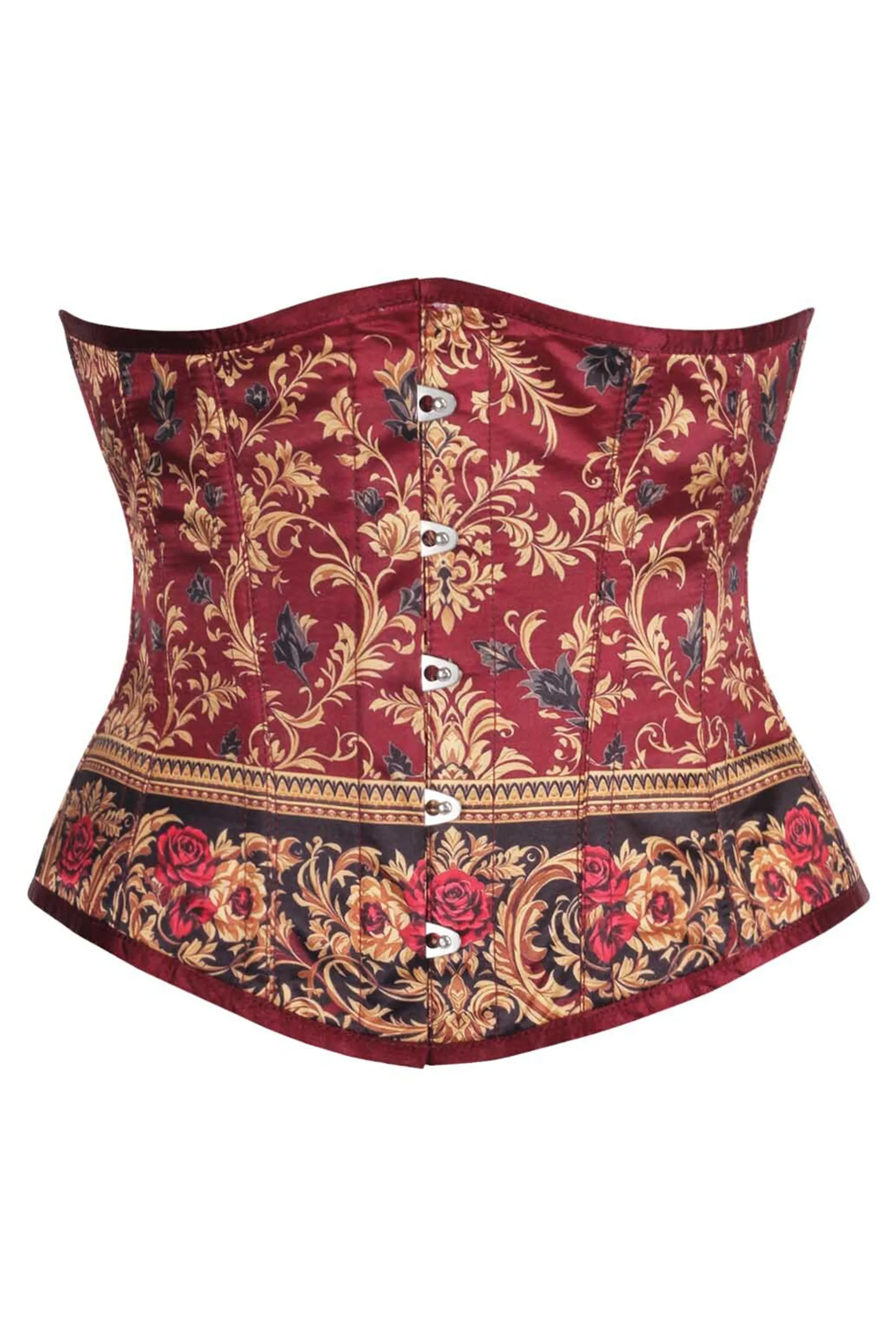 Vintage Rose Brocade Underbust Corset in Burgundy & Gold sold by Corset Story