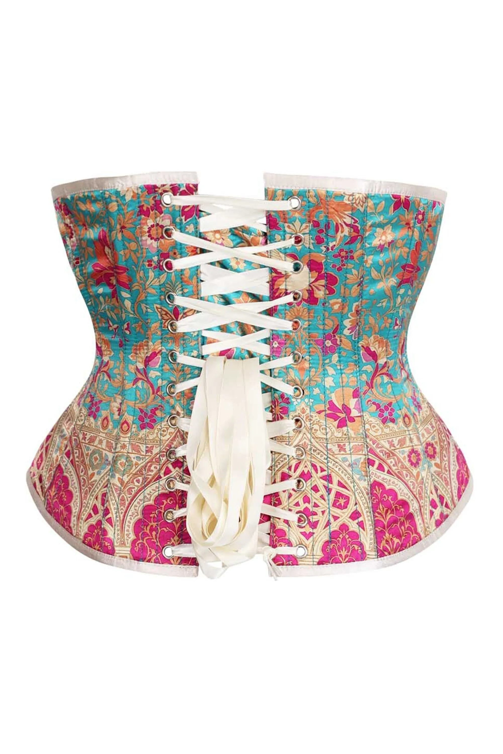 Persian Garden Underbust Corset – Turquoise & Fuchsia Brocade Elegance sold by Corset Story product image thumbnail 2