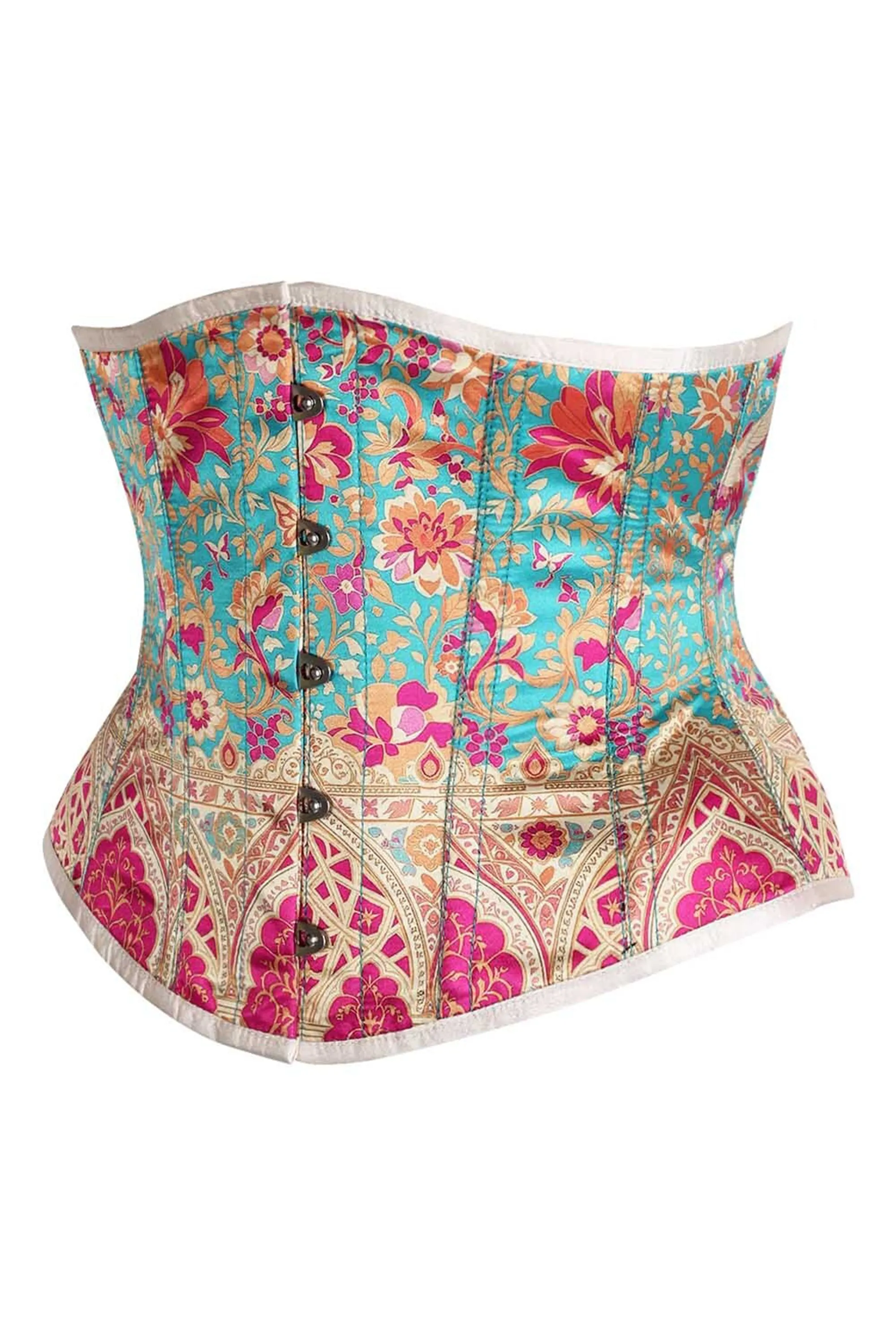 Persian Garden Underbust Corset – Turquoise & Fuchsia Brocade Elegance sold by Corset Story product image thumbnail 3