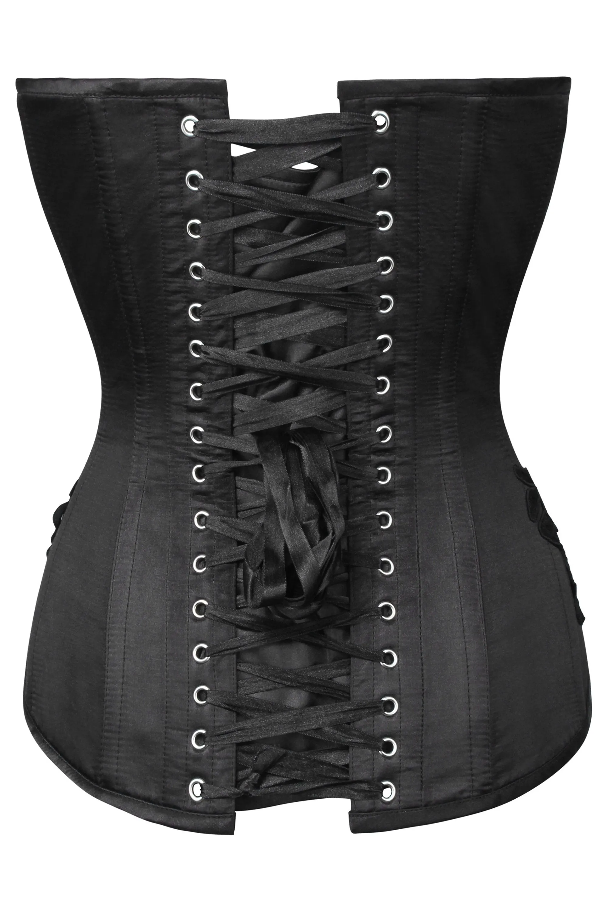 Black Satin Lace Applique Overbust Corset sold by Corset Story product image thumbnail 2