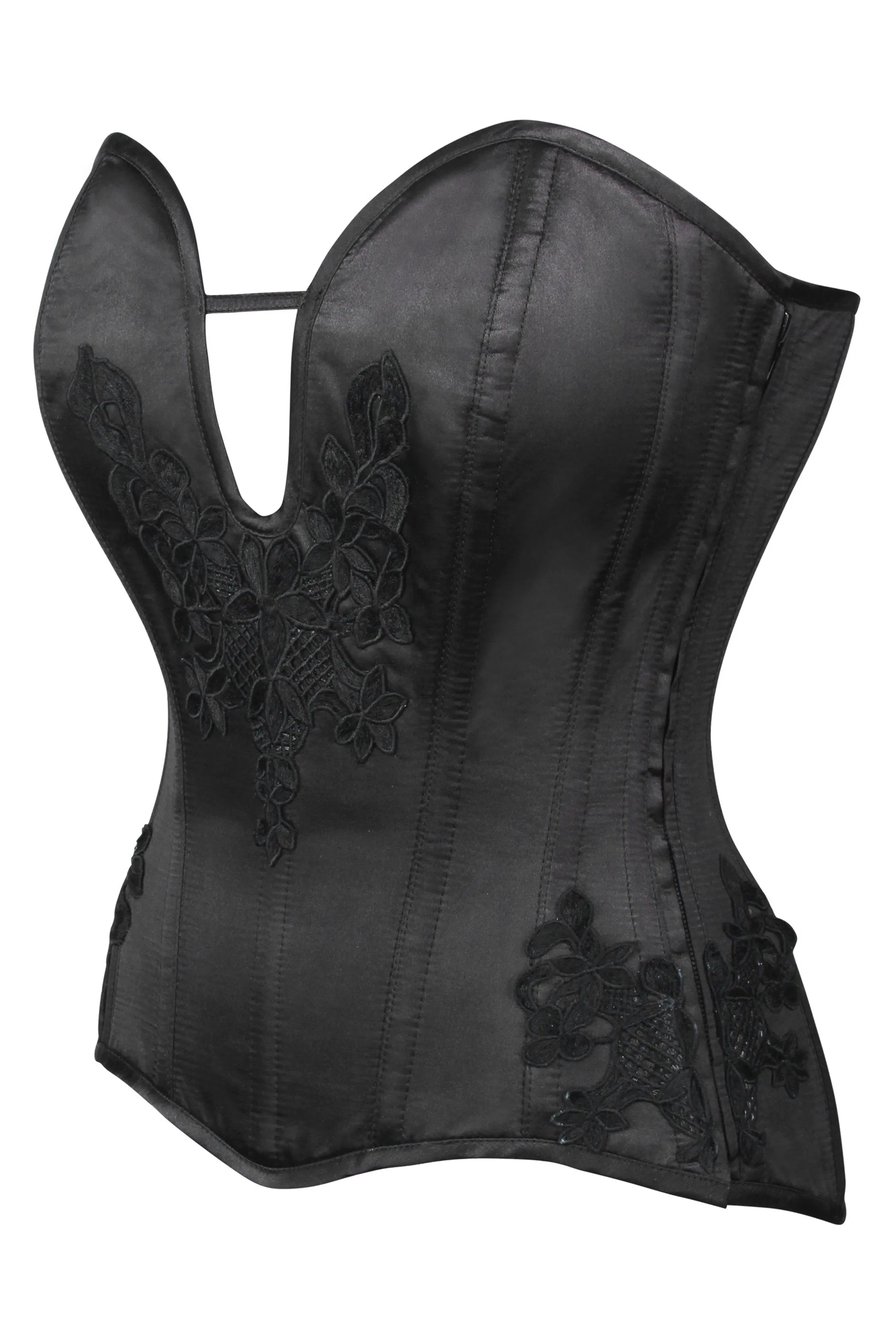 Black Satin Lace Applique Overbust Corset sold by Corset Story product image thumbnail 3