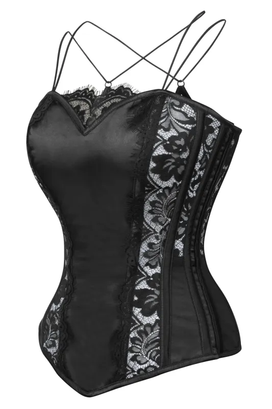 Black Satin Evening Corset Top With Spaghetti Strap sold by Corset Story