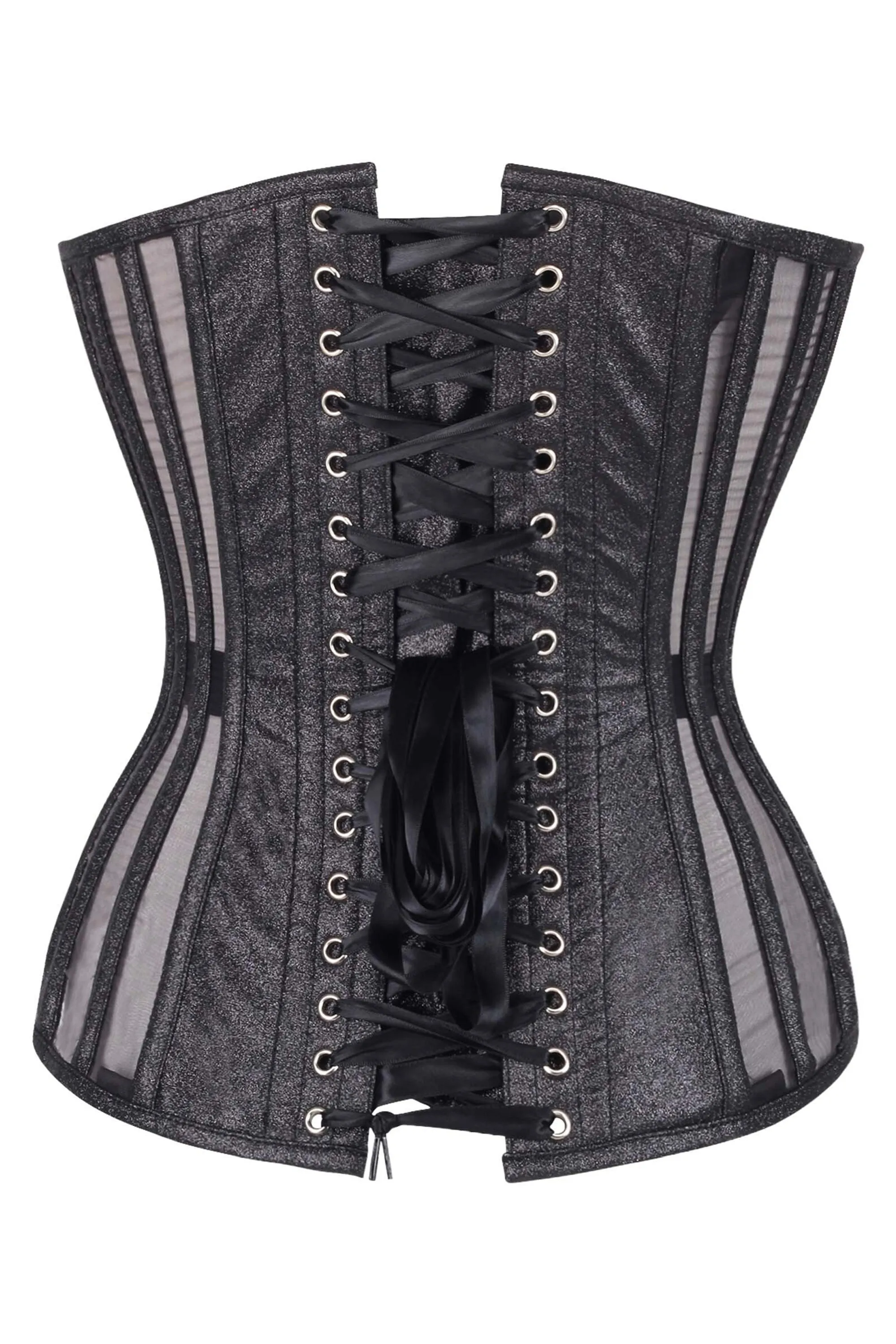 Black Overbust Corset with Plunge Neckline Mesh Panels & Side Zip sold by Corset Story product image thumbnail 2