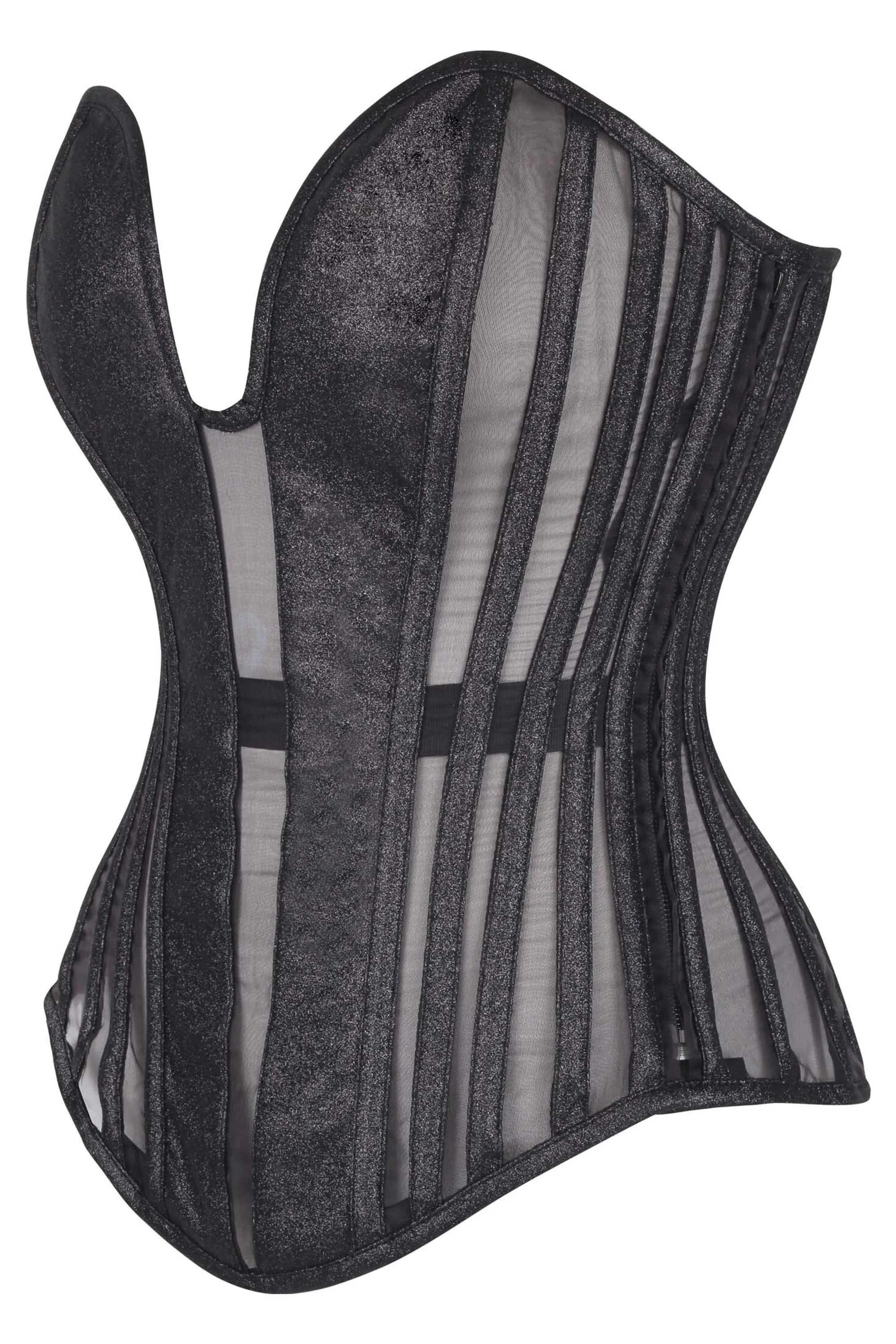Black Overbust Corset with Plunge Neckline Mesh Panels & Side Zip sold by Corset Story product image thumbnail 3