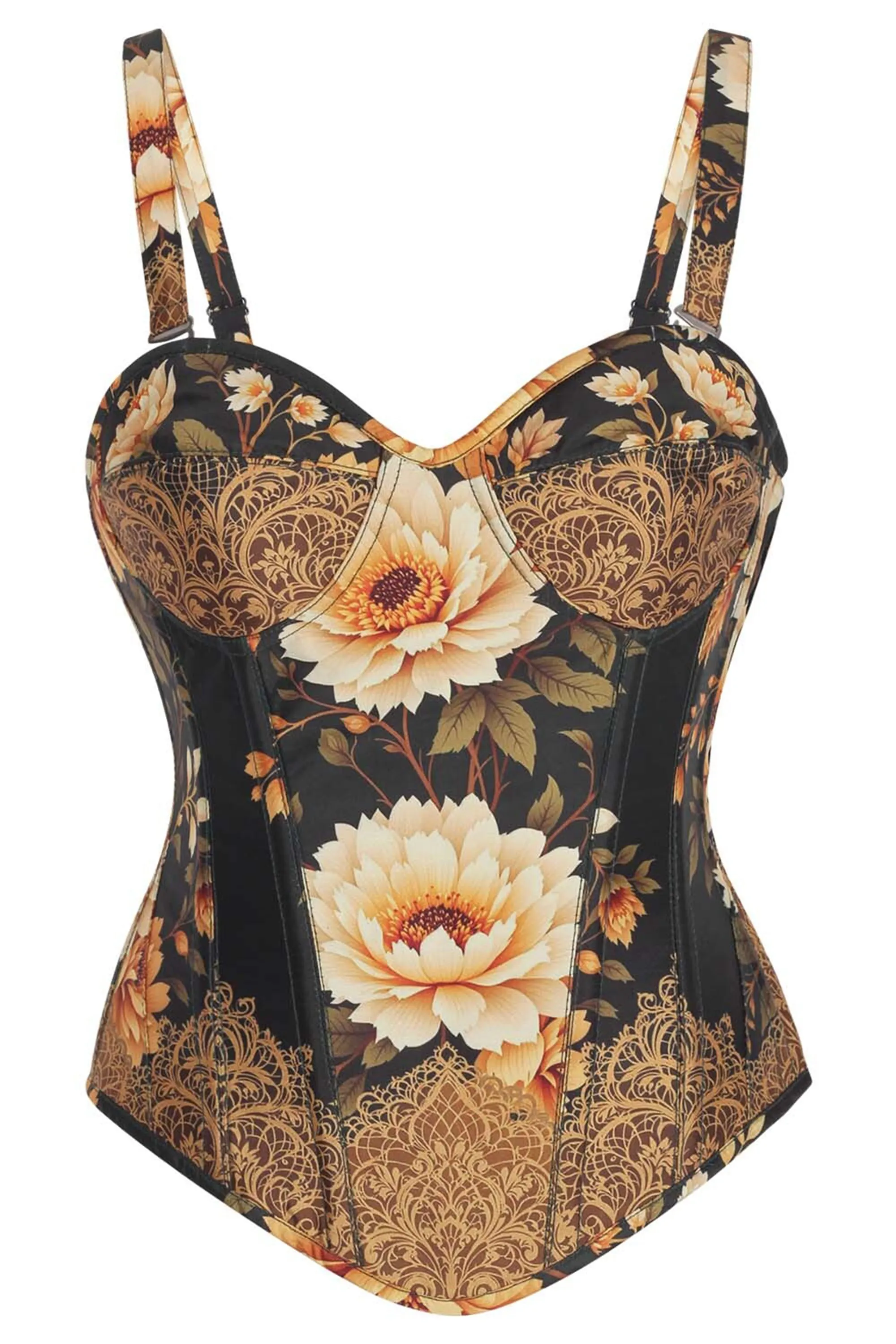 Baroque Bloom Overbust Corset with Adjustable Straps sold by Corset Story