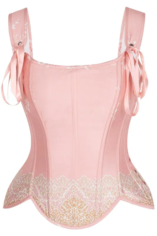 Blush Brocade Overbust Corset with Shoulder Straps sold by Corset Story