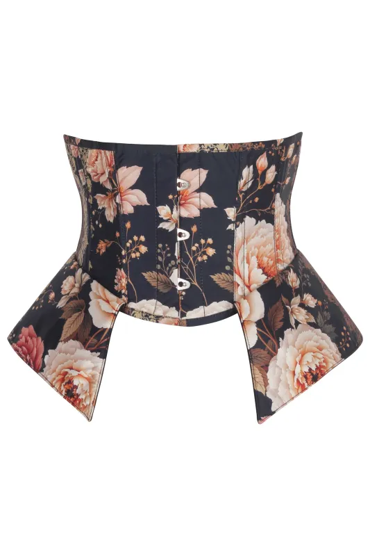 Midnight Bloom Underbust Corset with Peplum Panels sold by Corset Story