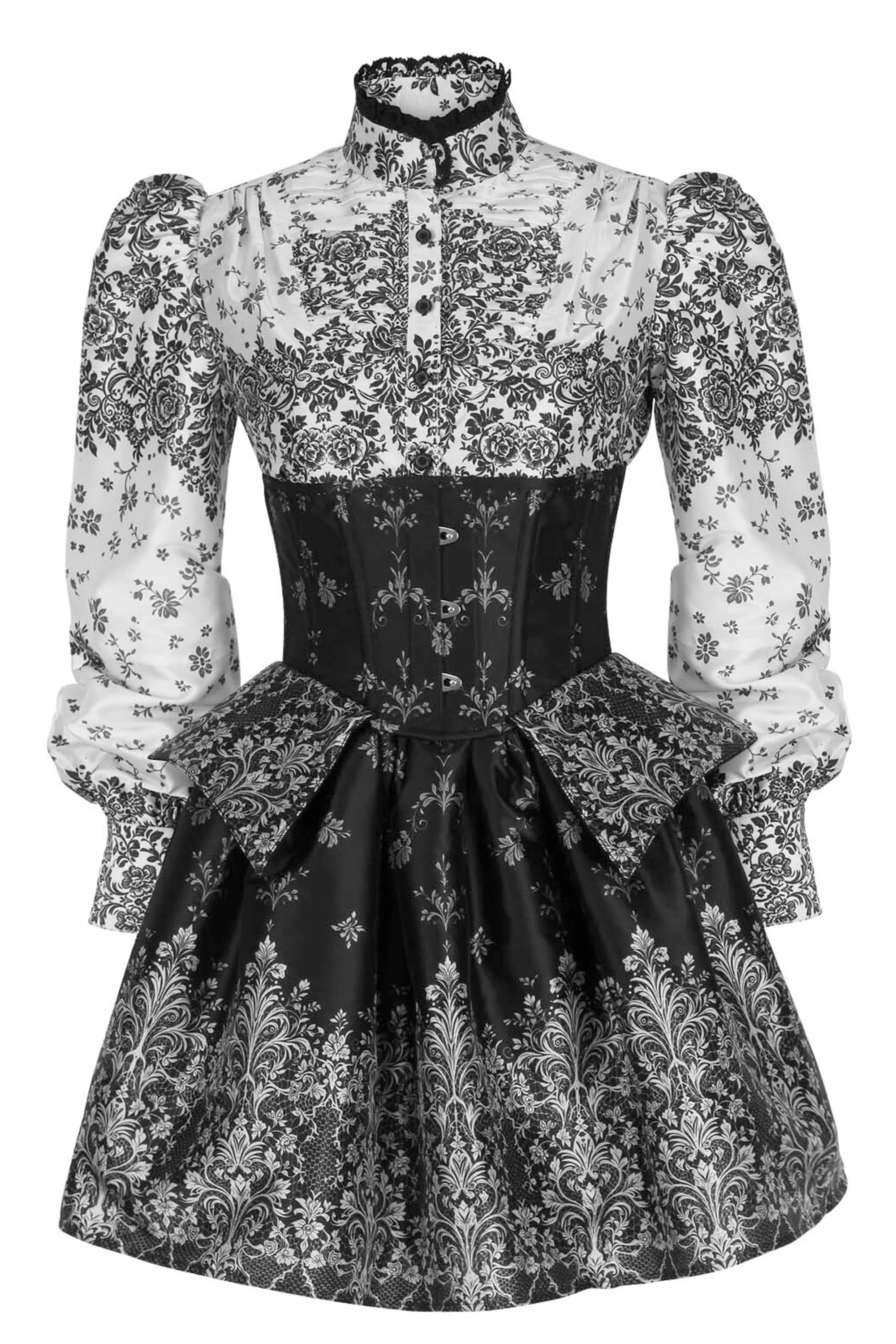 Baroque Elegance Black & White Corset Dress sold by Corset Story