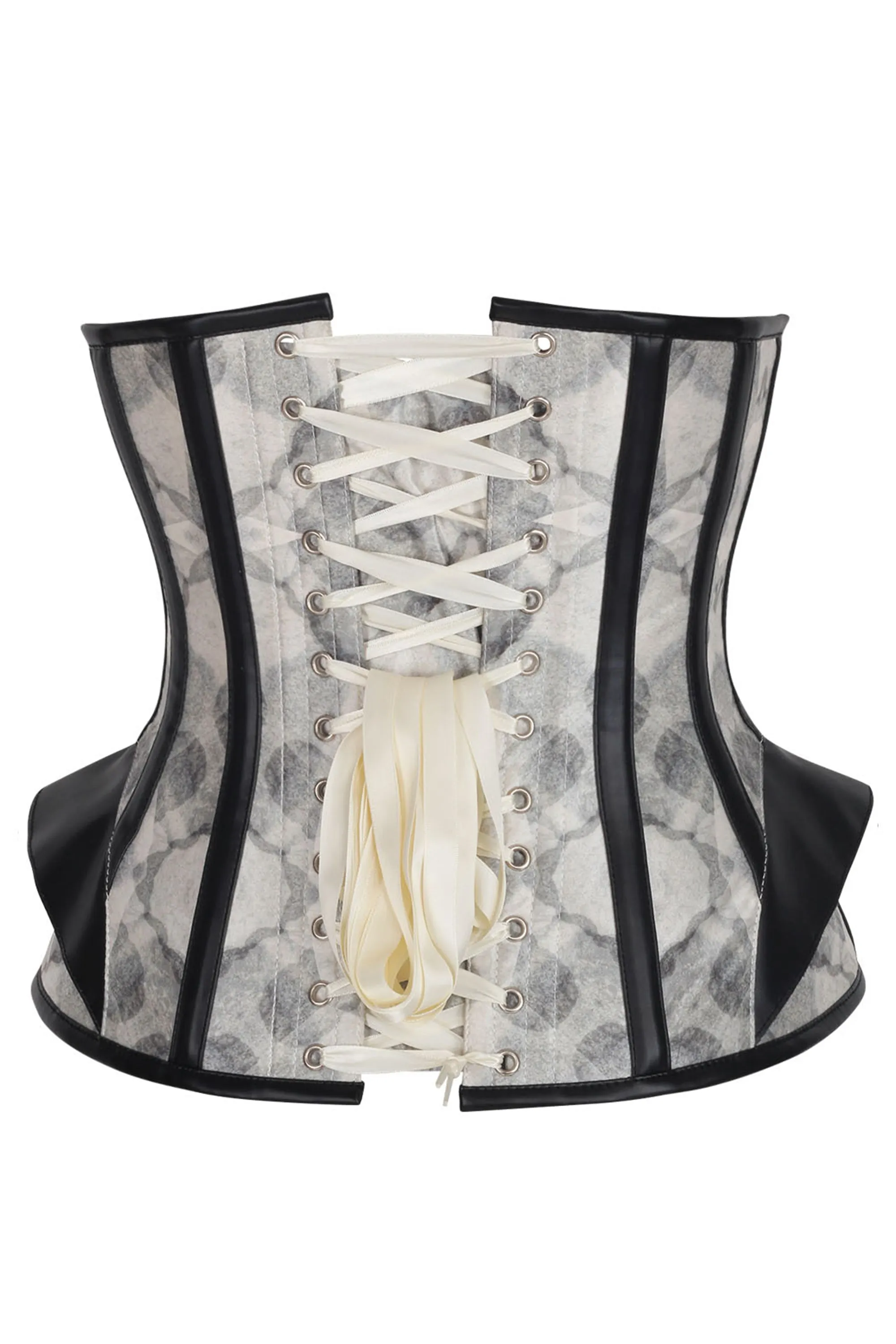 Shadow Grey Overbust Corset with Faux Leather Trim sold by Corset Story product image thumbnail 2