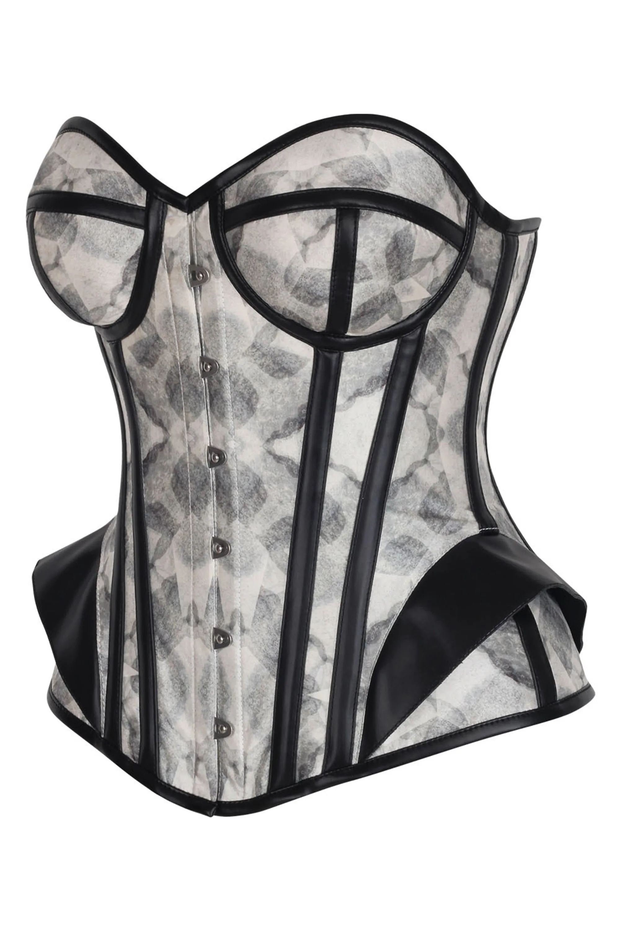 Shadow Grey Overbust Corset with Faux Leather Trim sold by Corset Story product image thumbnail 3