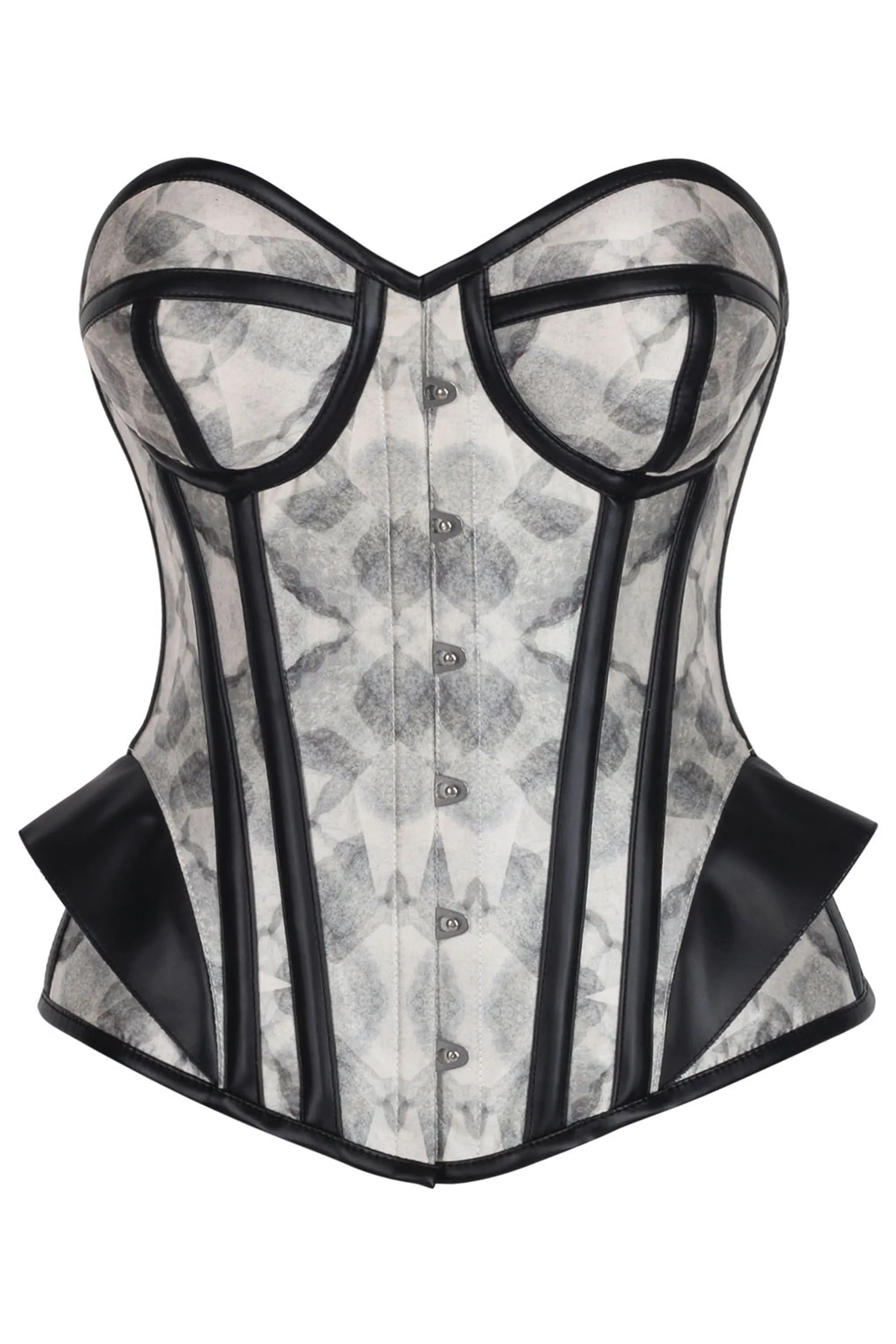 Shadow Grey Overbust Corset with Faux Leather Trim sold by Corset Story