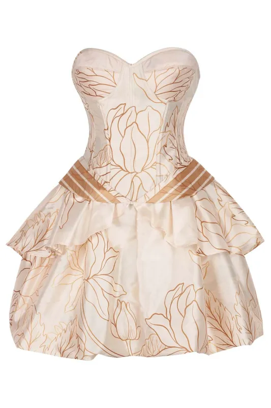Golden Bloom Corset Dress with Ruffle Skirt sold by Corset Story