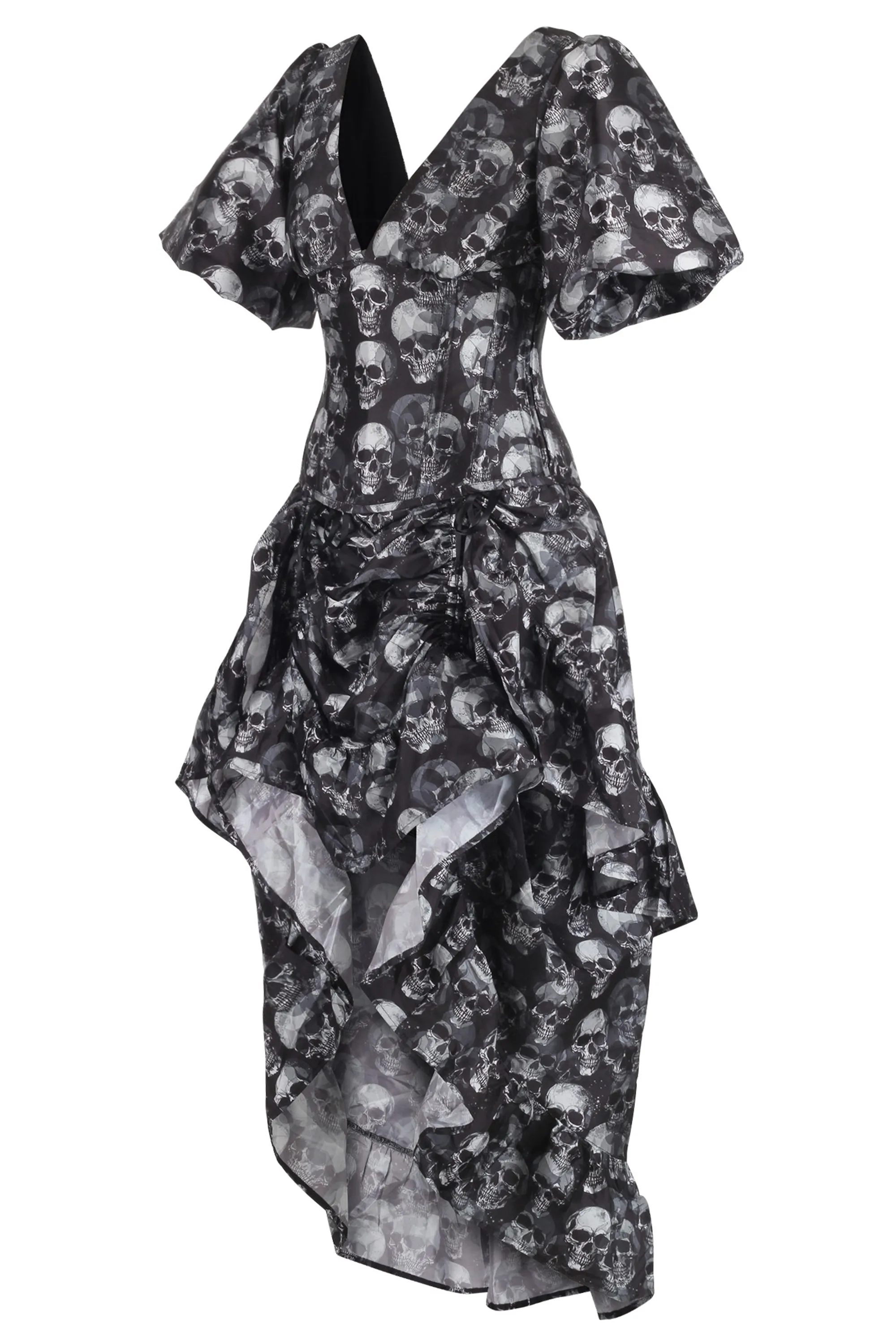 Gothic Skull Print High-Low Corset Dress with Puff Sleeves sold by Corset Story product image thumbnail 3