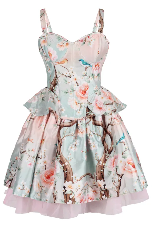 Blossom Grove Corset & Skirt Set with Pastel Florals and Songbirds sold by Corset Story
