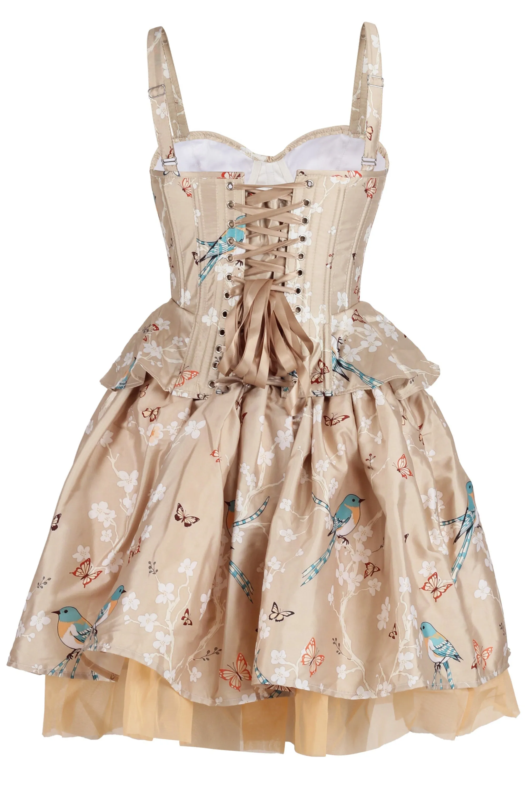 Champagne Garden Corset & Skirt Set with Butterfly and Bird Print sold by Corset Story product image thumbnail 2
