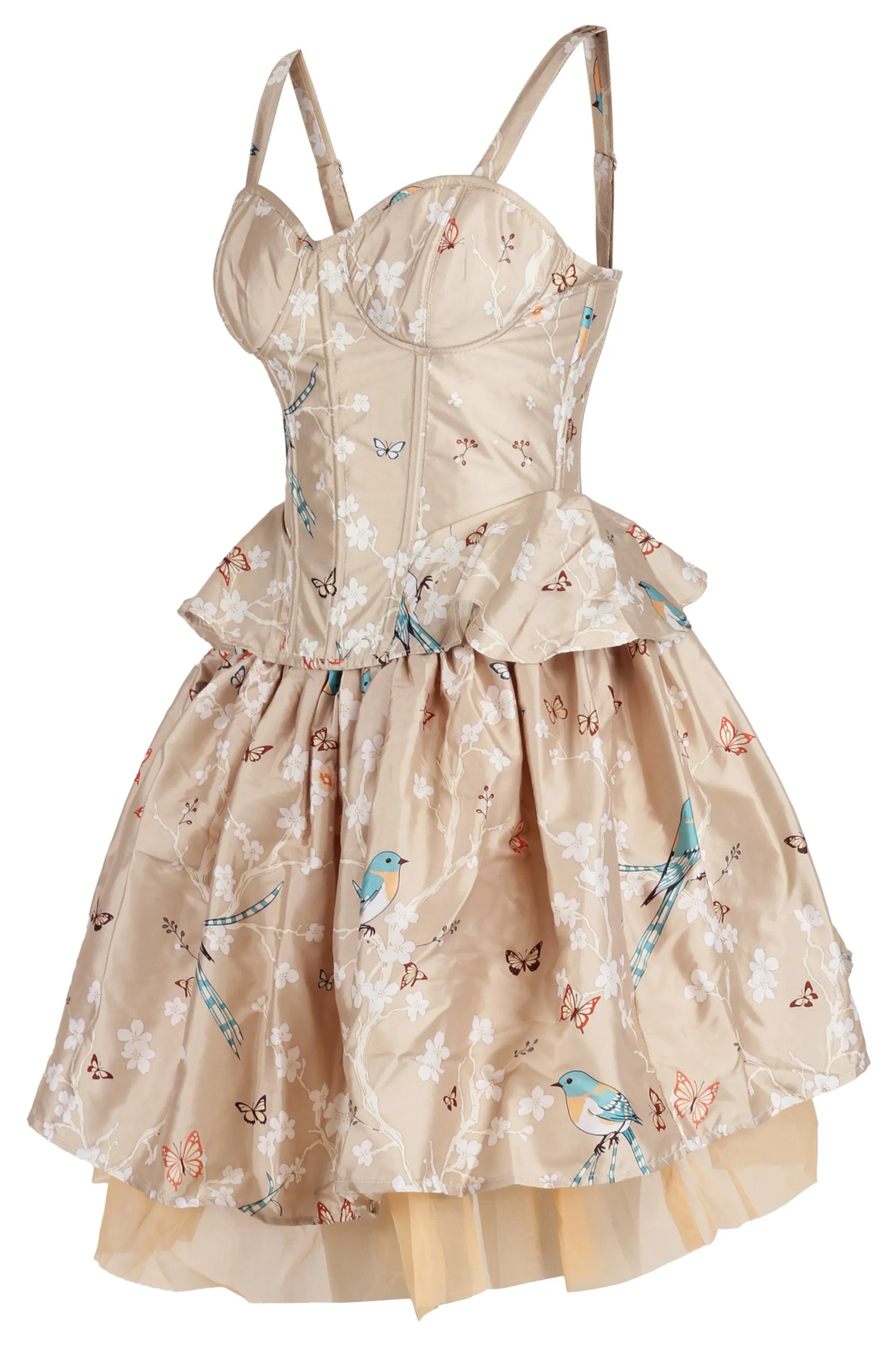Champagne Garden Corset & Skirt Set with Butterfly and Bird Print sold by Corset Story product image thumbnail 3
