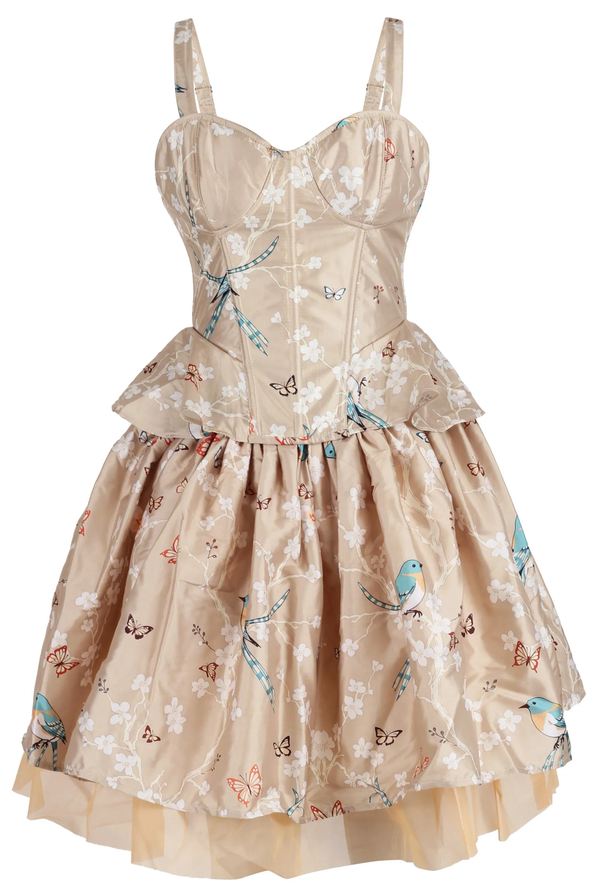 Champagne Garden Corset & Skirt Set with Butterfly and Bird Print sold by Corset Story