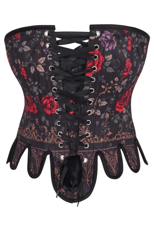 Dark Rose Gothic Lace-Up Corset with Petal Hem sold by Corset Story