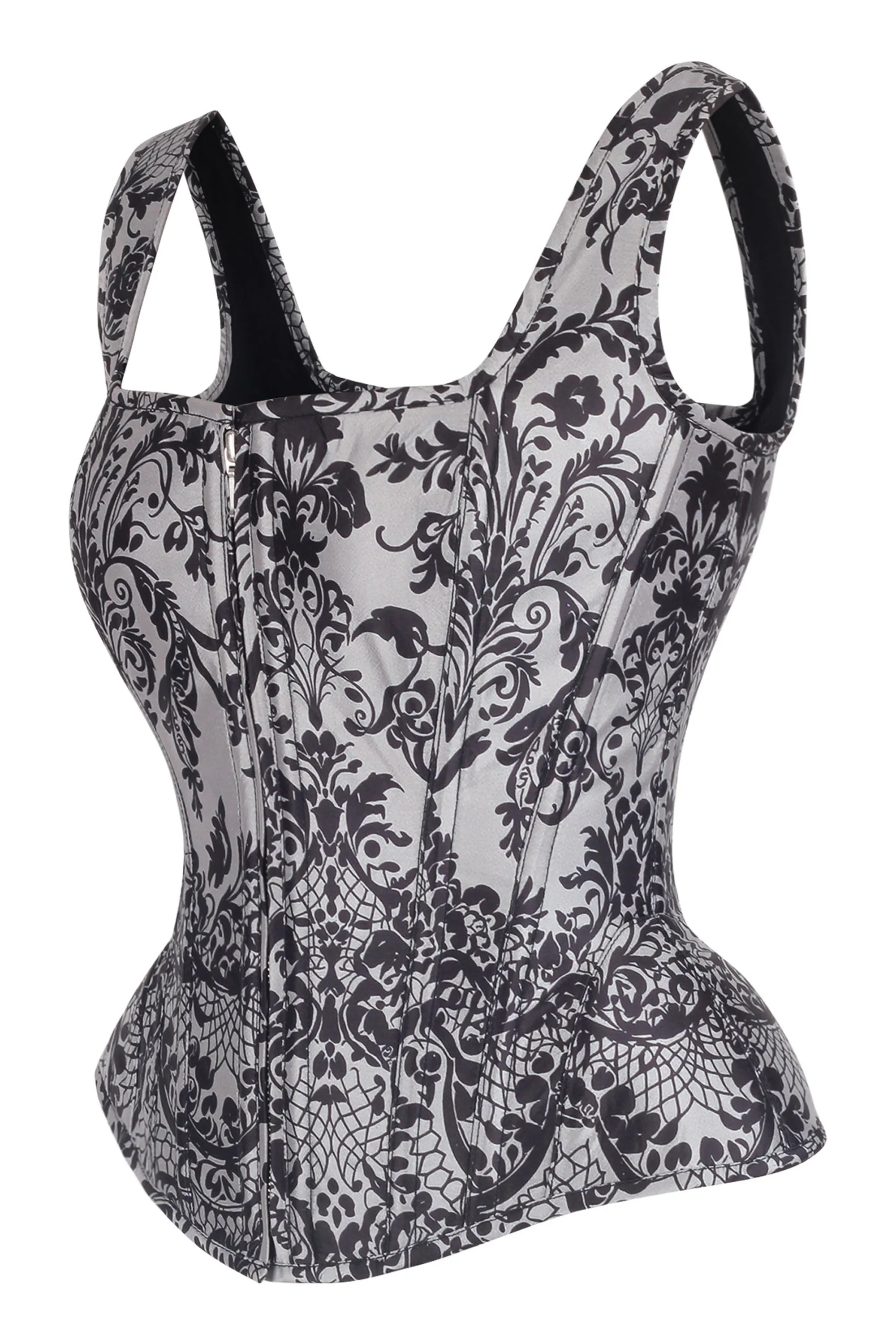 Gothic Noir Baroque Shoulder Strap Corset with Front Zip sold by Corset Story product image thumbnail 3