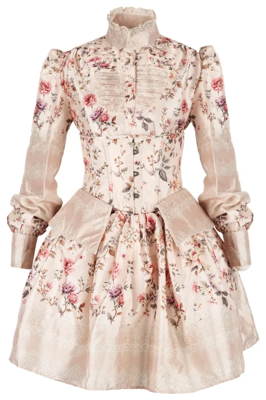 Victorian-Inspired Floral Satin Underbust Corset, Skirt & Shirt Set sold by Corset Story