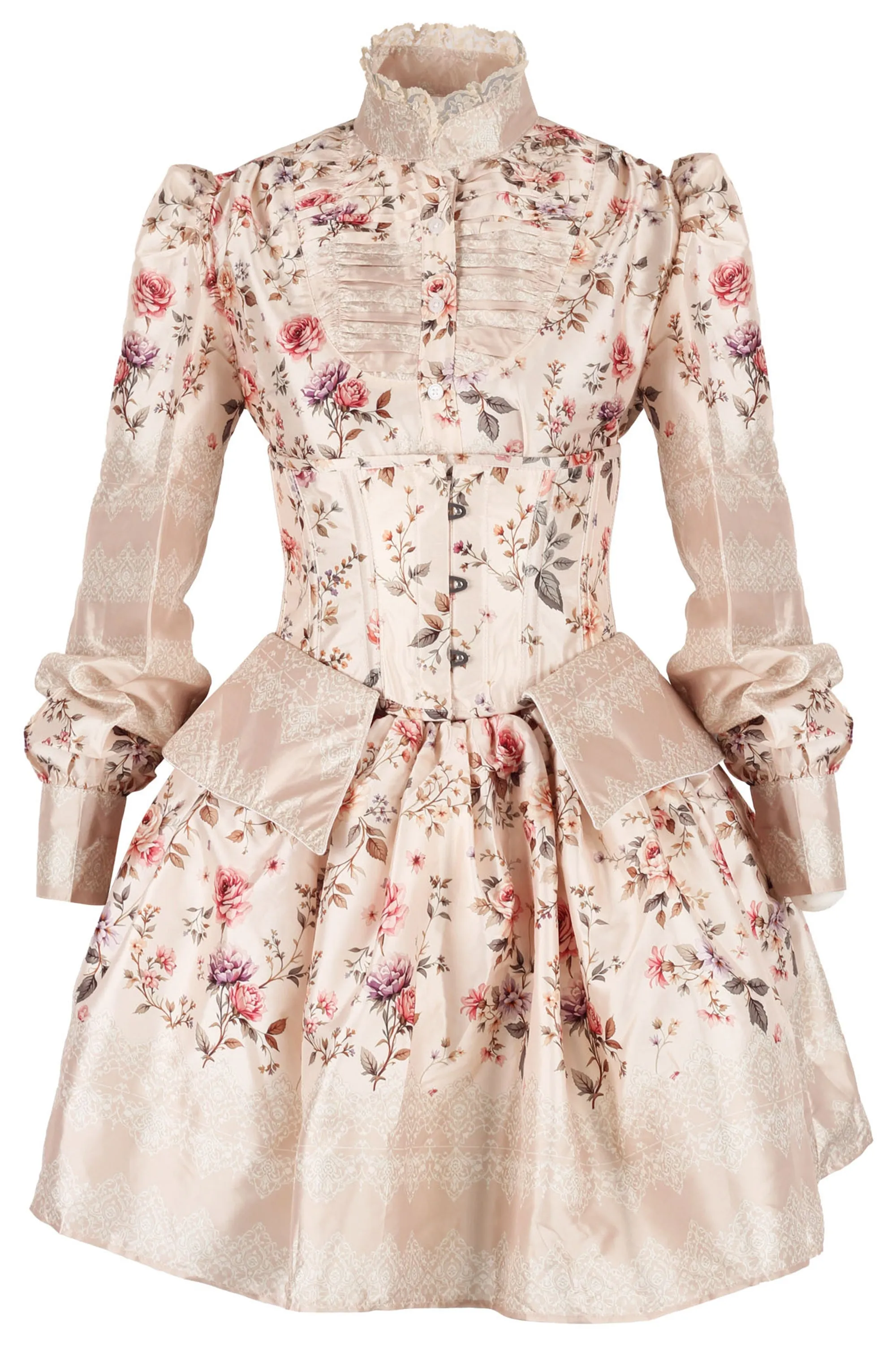 Victorian-Inspired Floral Satin Underbust Corset, Skirt & Shirt Set sold by Corset Story