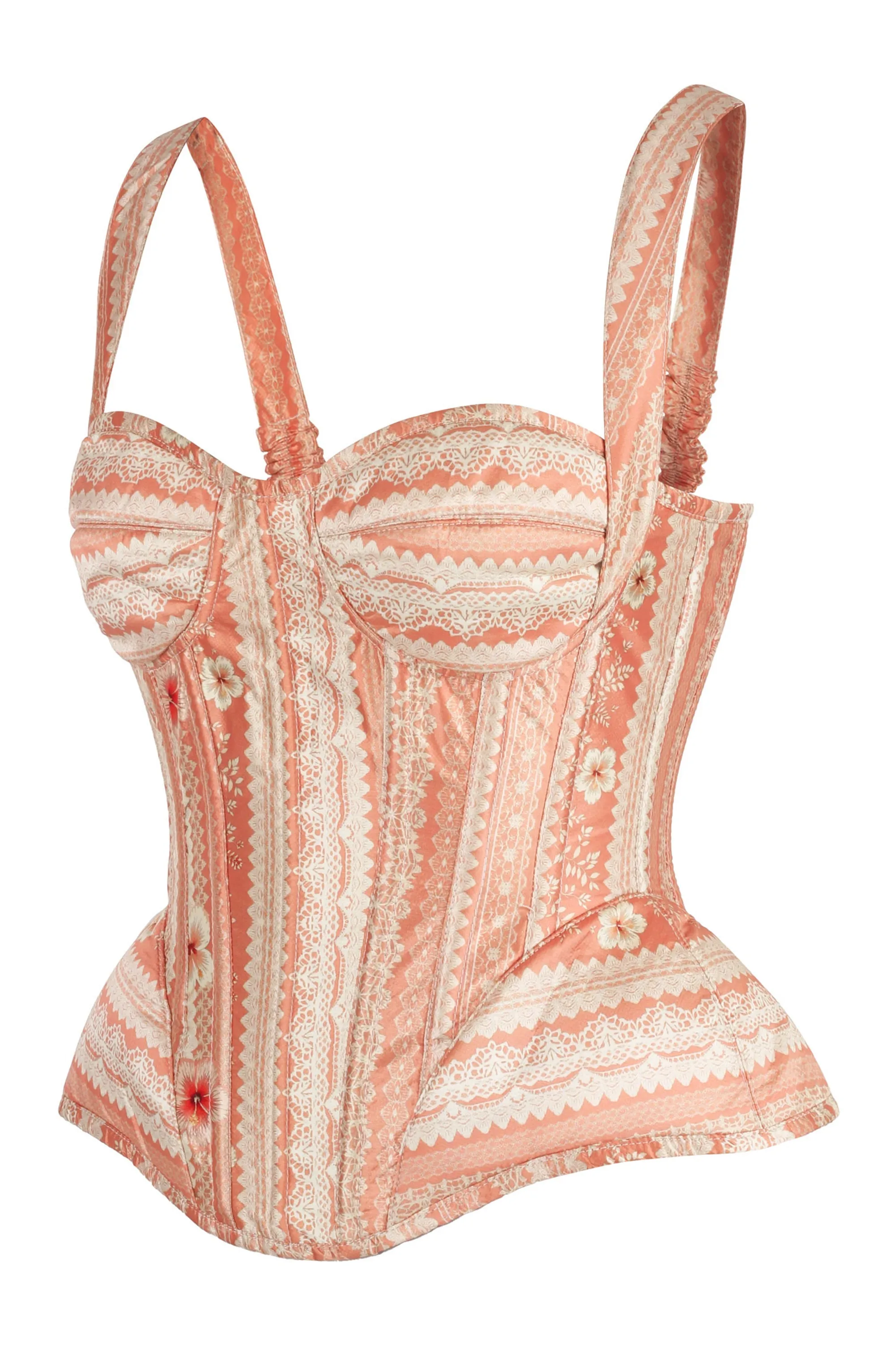 Peach Vintage Lace Print Shoulder Strap Corset sold by Corset Story product image thumbnail 2