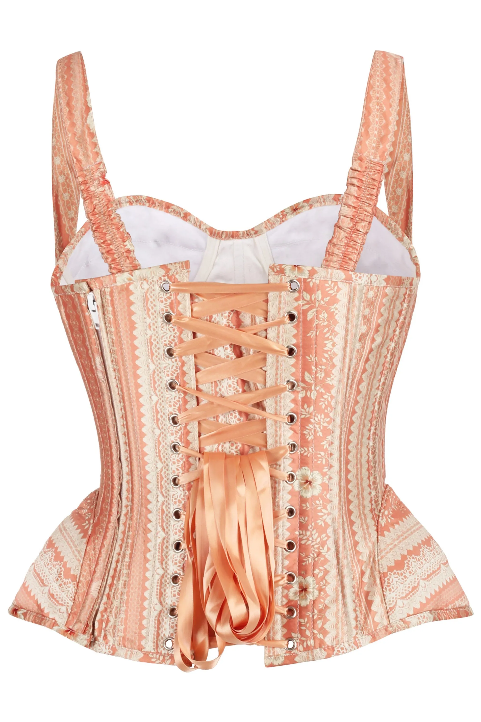Peach Vintage Lace Print Shoulder Strap Corset sold by Corset Story product image thumbnail 3
