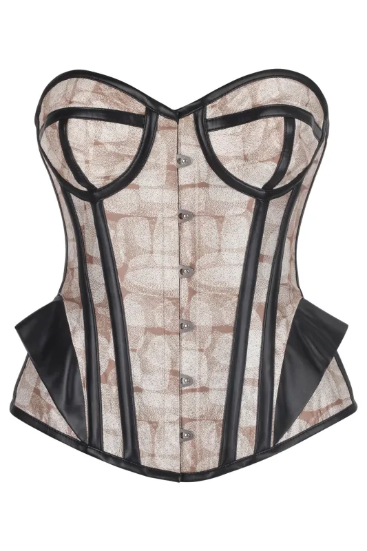 Monochrome Grid Print Faux Leather Trim Corset sold by Corset Story