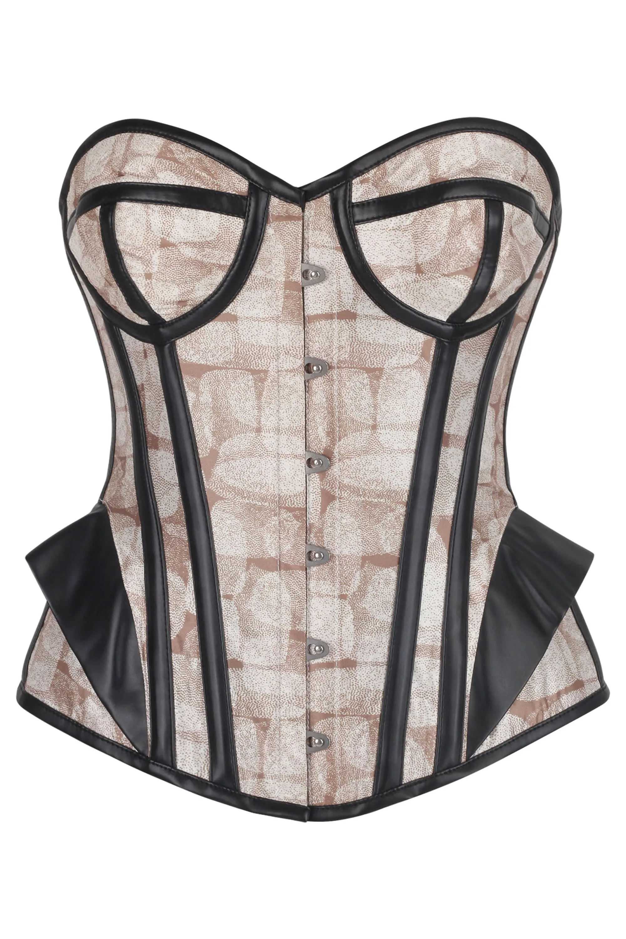 Monochrome Grid Print Faux Leather Trim Corset sold by Corset Story
