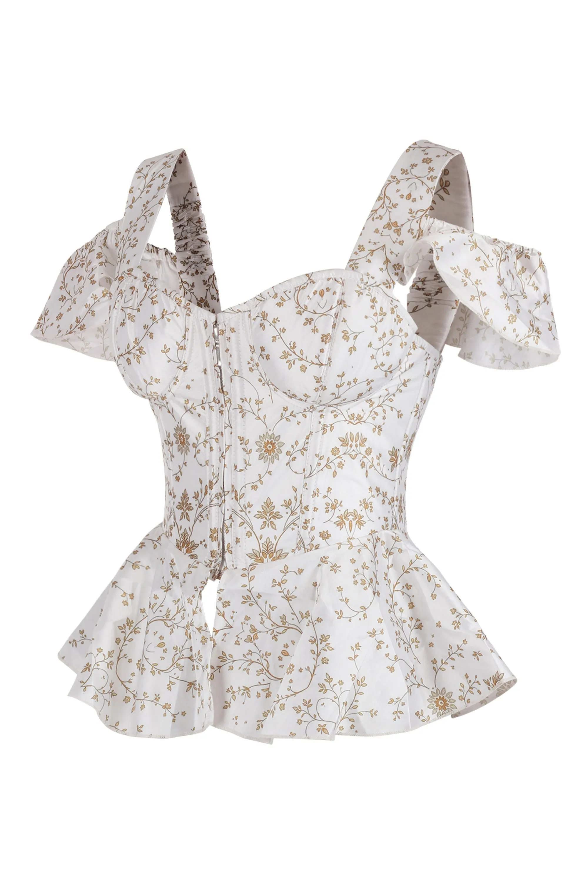 White Floral Peplum Corset with Ruffle Shoulder Straps sold by Corset Story product image thumbnail 3