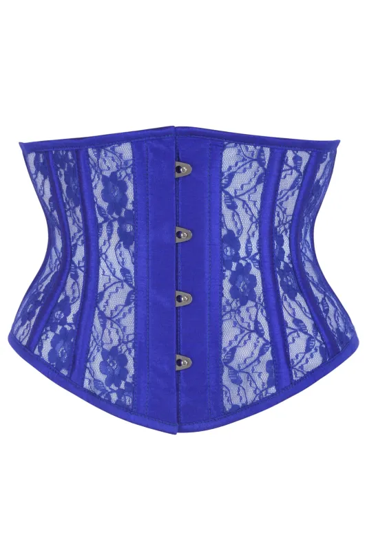 Royal Blue Floral Lace Waist Cincher Corset sold by Corset Story