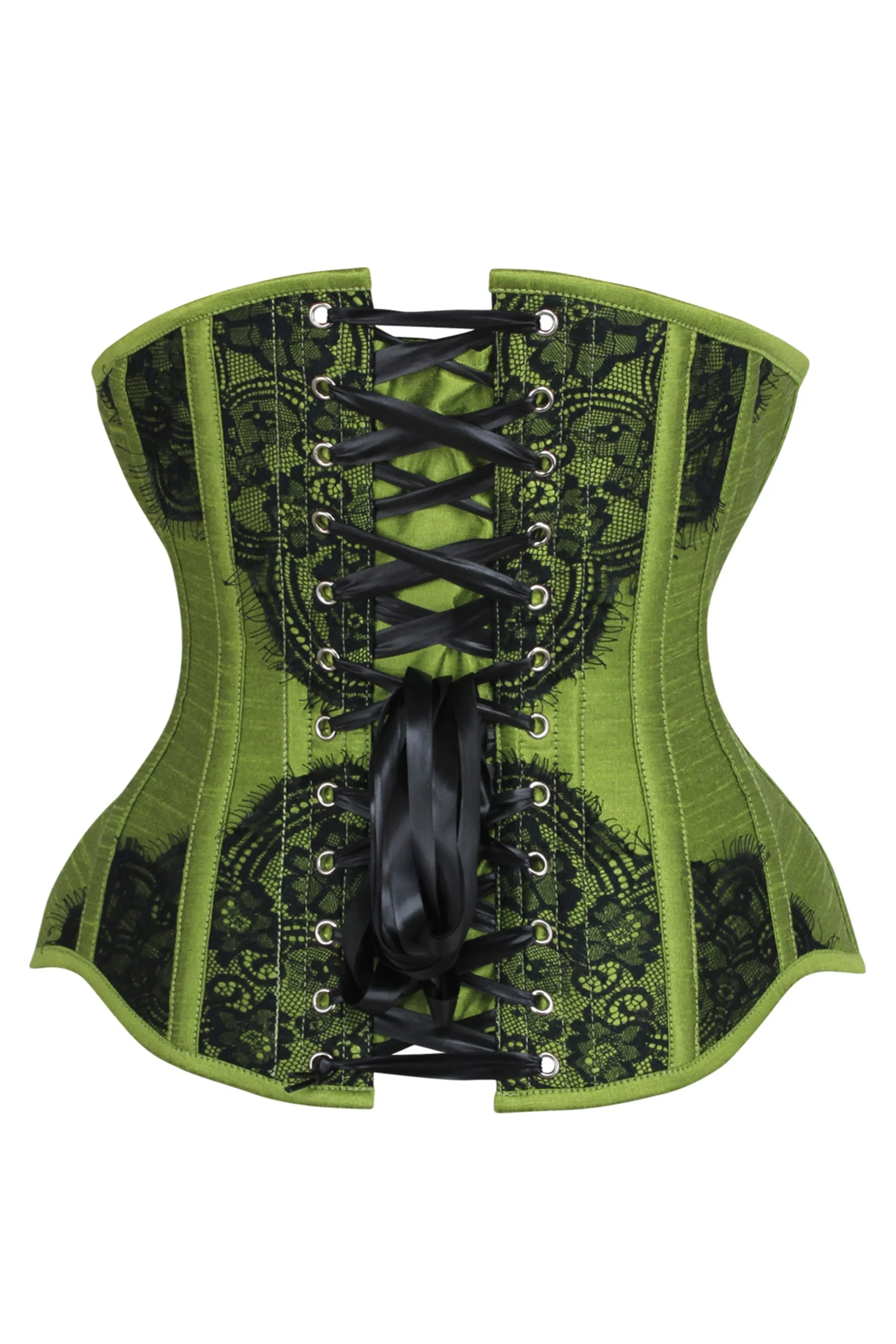 Olive Green Longline Overbust Corset with Black Lace Overlay sold by Corset Story product image thumbnail 2