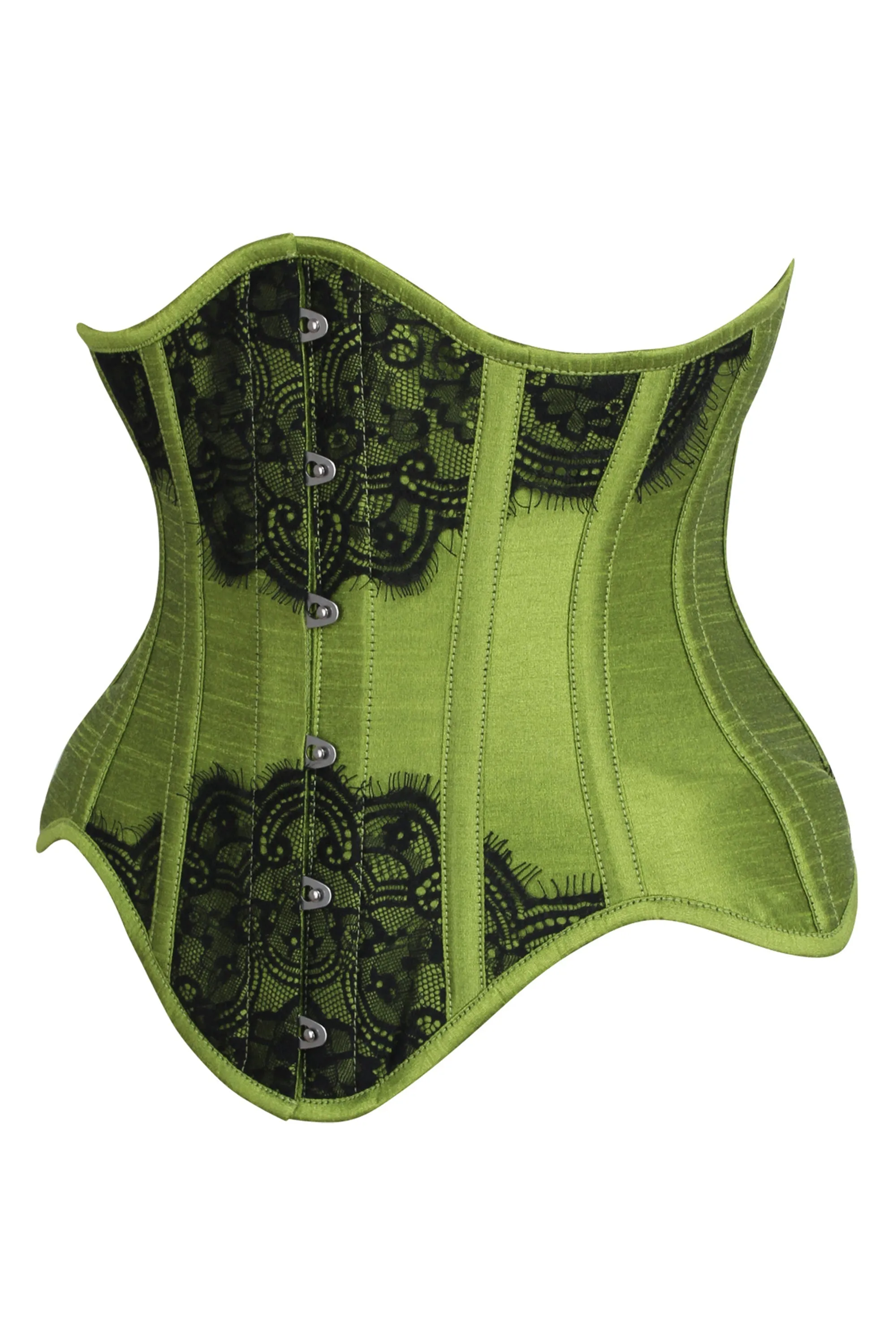 Olive Green Longline Overbust Corset with Black Lace Overlay sold by Corset Story product image thumbnail 3