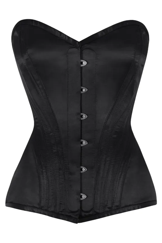 Classic Black Satin Overbust Corset with Steel Boning sold by Corset Story