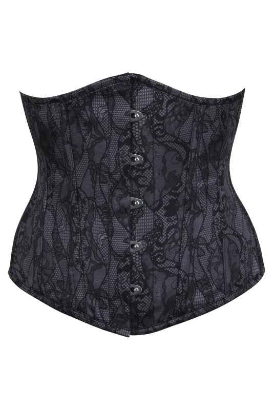 Black Floral Lace Overbust Corset with Steel Boning sold by Corset Story