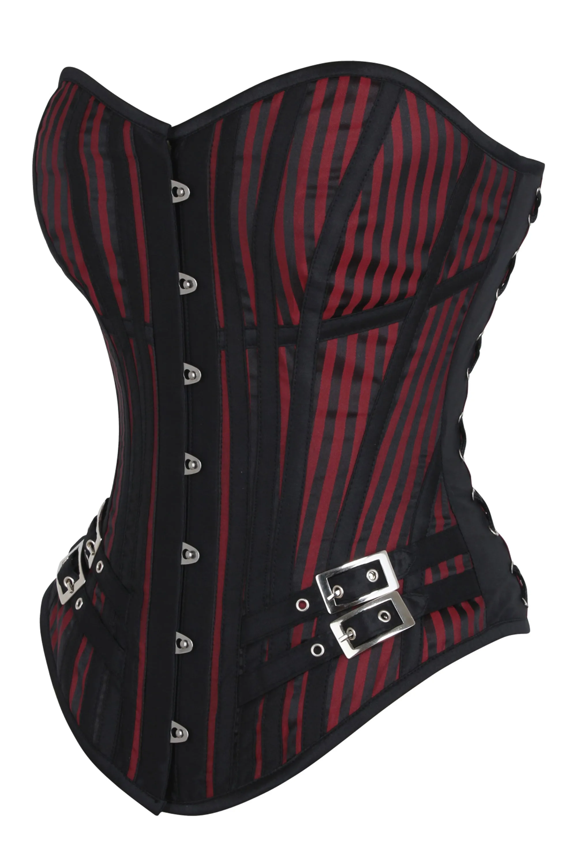 Black & Red Steampunk Pirate Longline Overbust Corset with Buckle Detail sold by Corset Story product image thumbnail 3