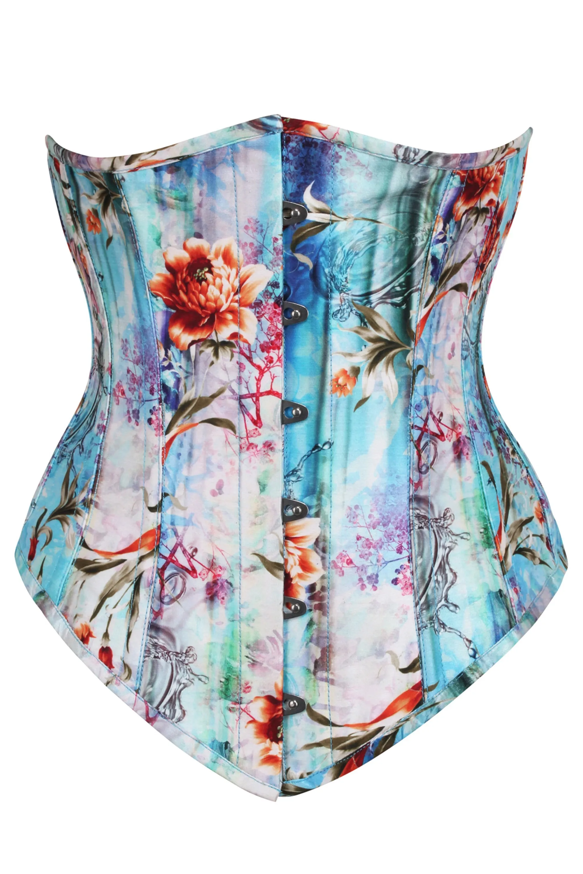 Watercolor Floral Longline Underbust Corset with Satin Lacing sold by Corset Story