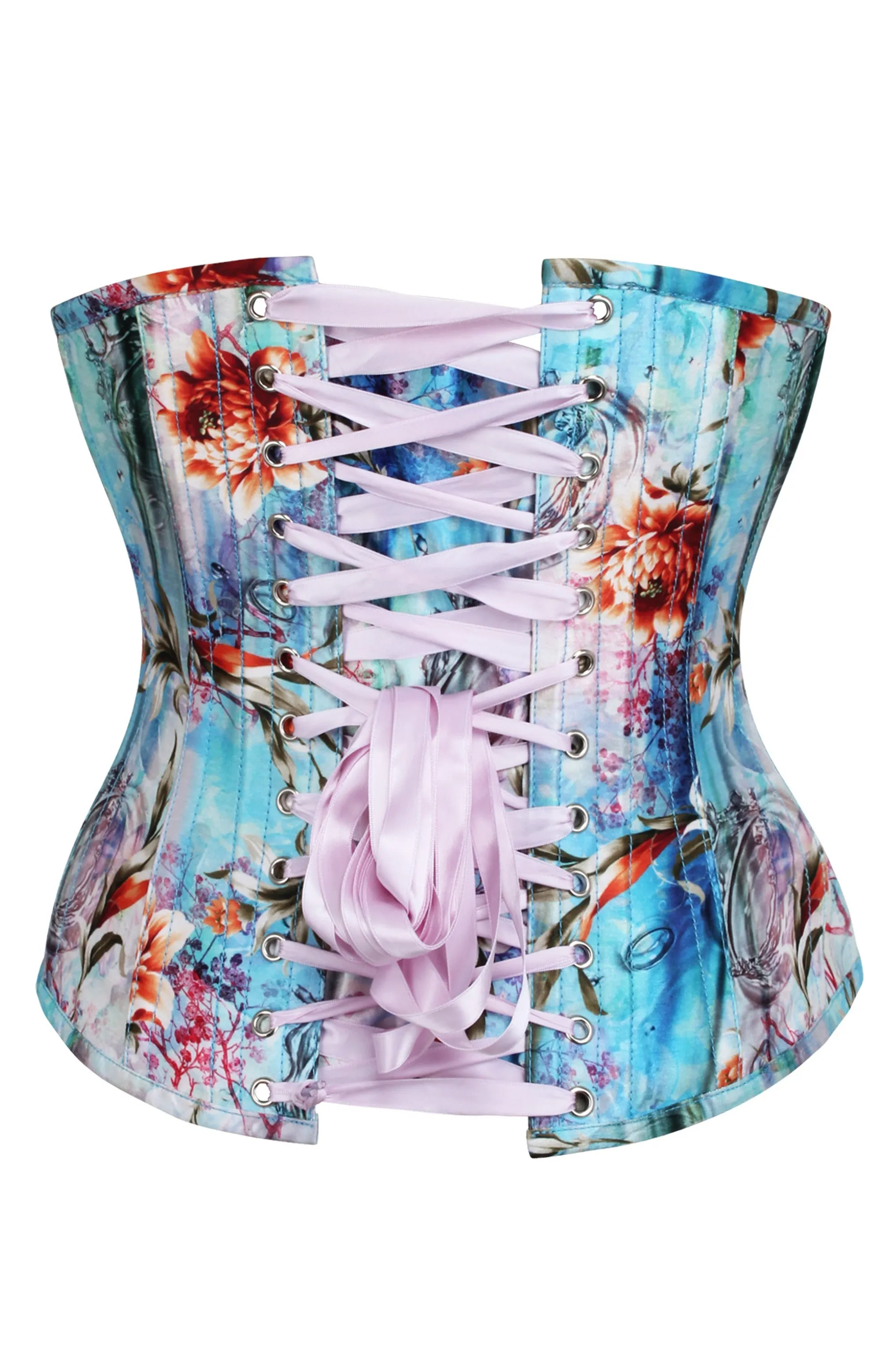 Watercolor Floral Longline Underbust Corset with Satin Lacing sold by Corset Story product image thumbnail 2