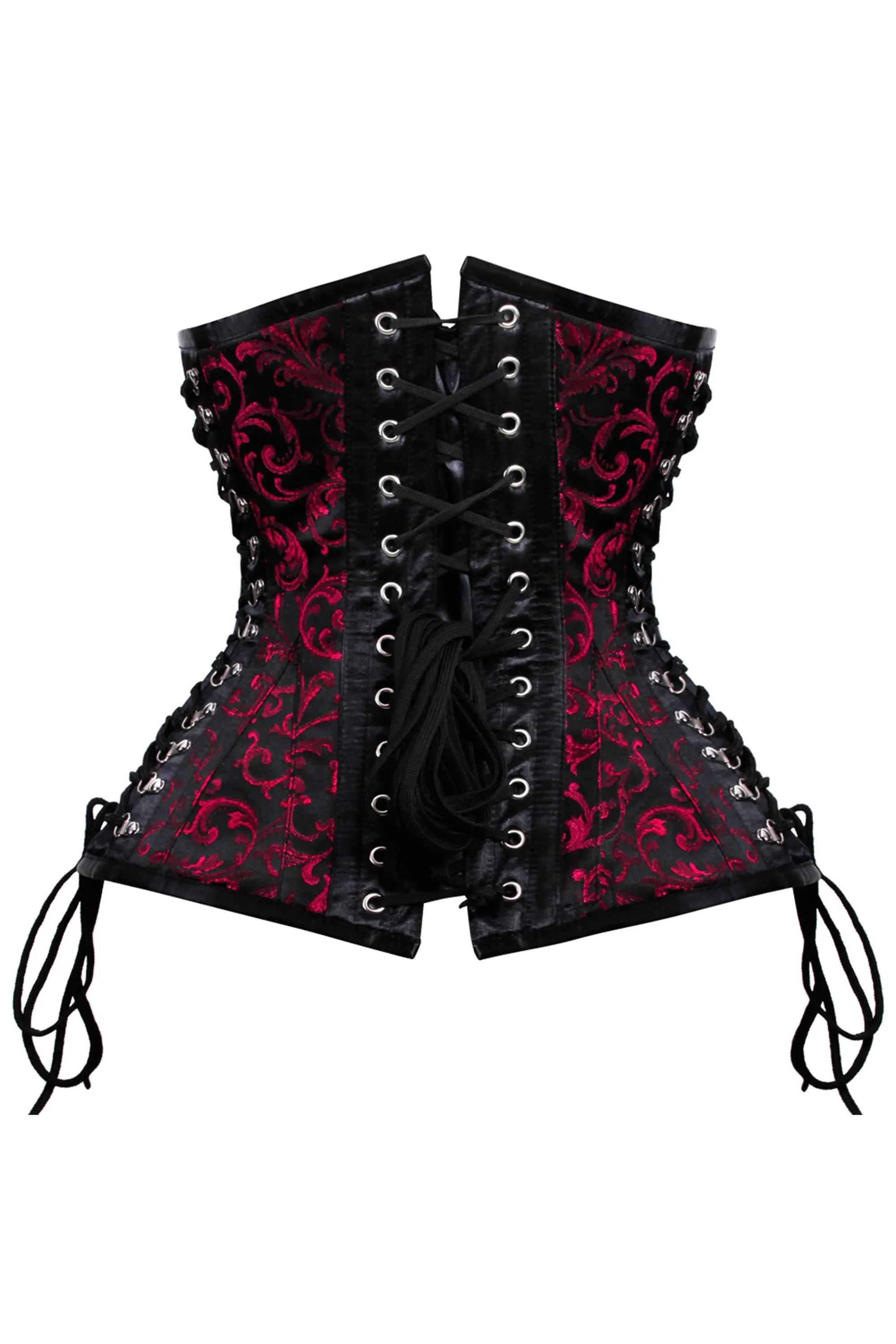 Gothic Red and Black Brocade Steampunk Corset with Buckle Clasps sold by Corset Story product image thumbnail 2