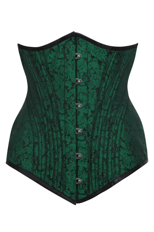 Emerald Green Brocade Longline Underbust Corset sold by Corset Story
