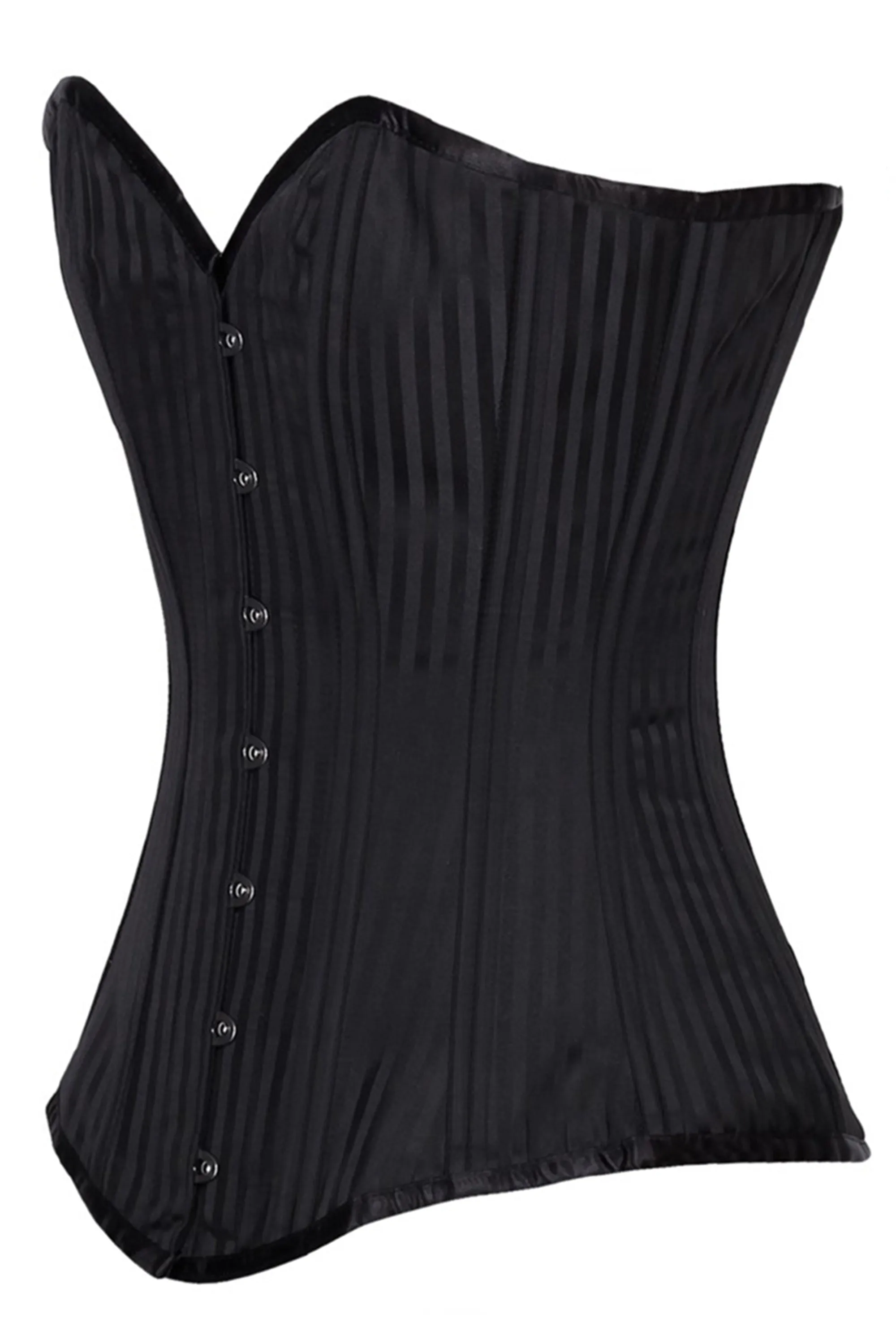Black Longline Overbust Corset with Satin Stripe Finish sold by Corset Story product image thumbnail 3